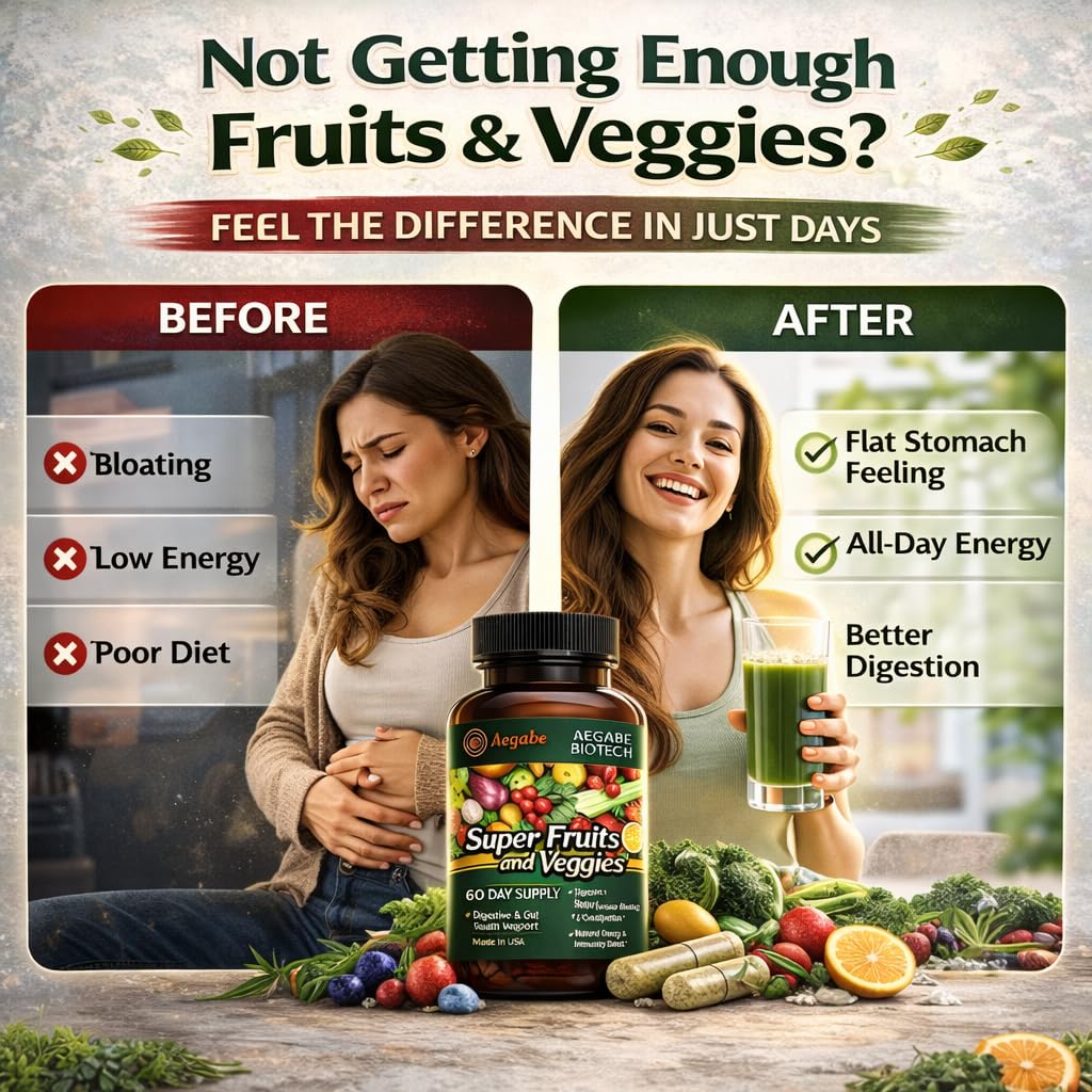 aegabe Fruit and Veggie Supplement Capsules 720mg bottle side view
