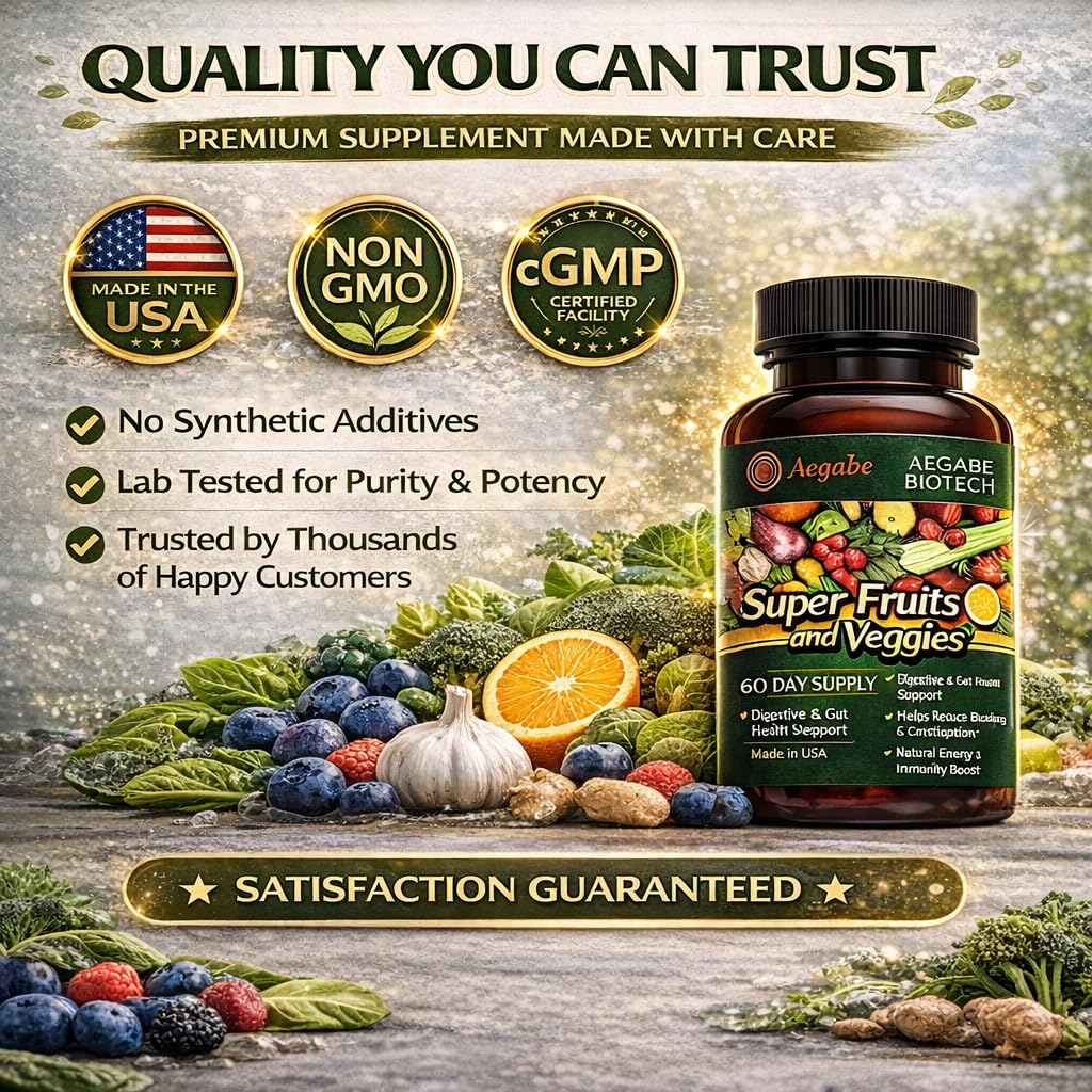 aegabe Fruit and Veggie Supplement Capsules 720mg on a kitchen counter