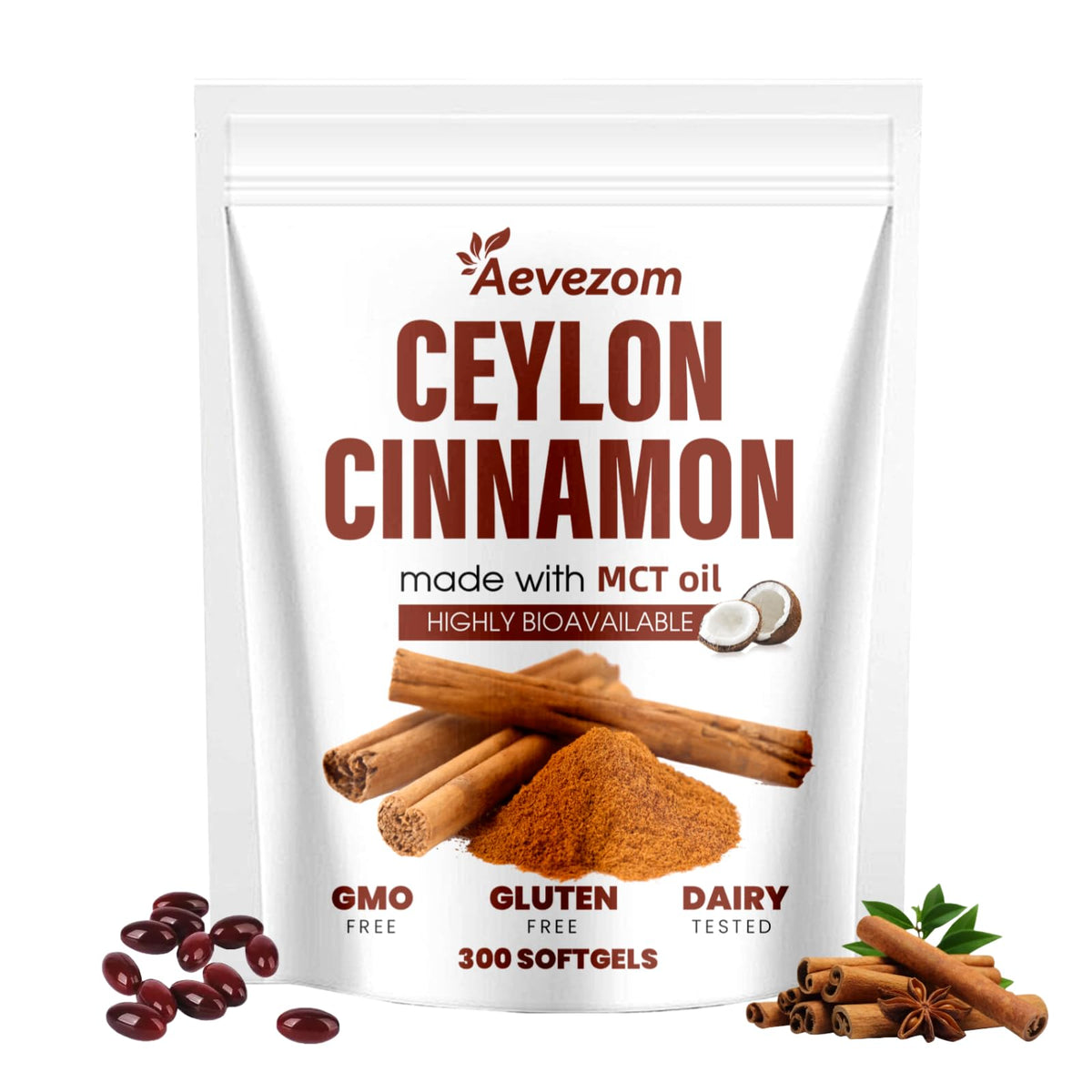 Aevezom Ceylon Cinnamon Extract Softgels front view with vibrant orange packaging