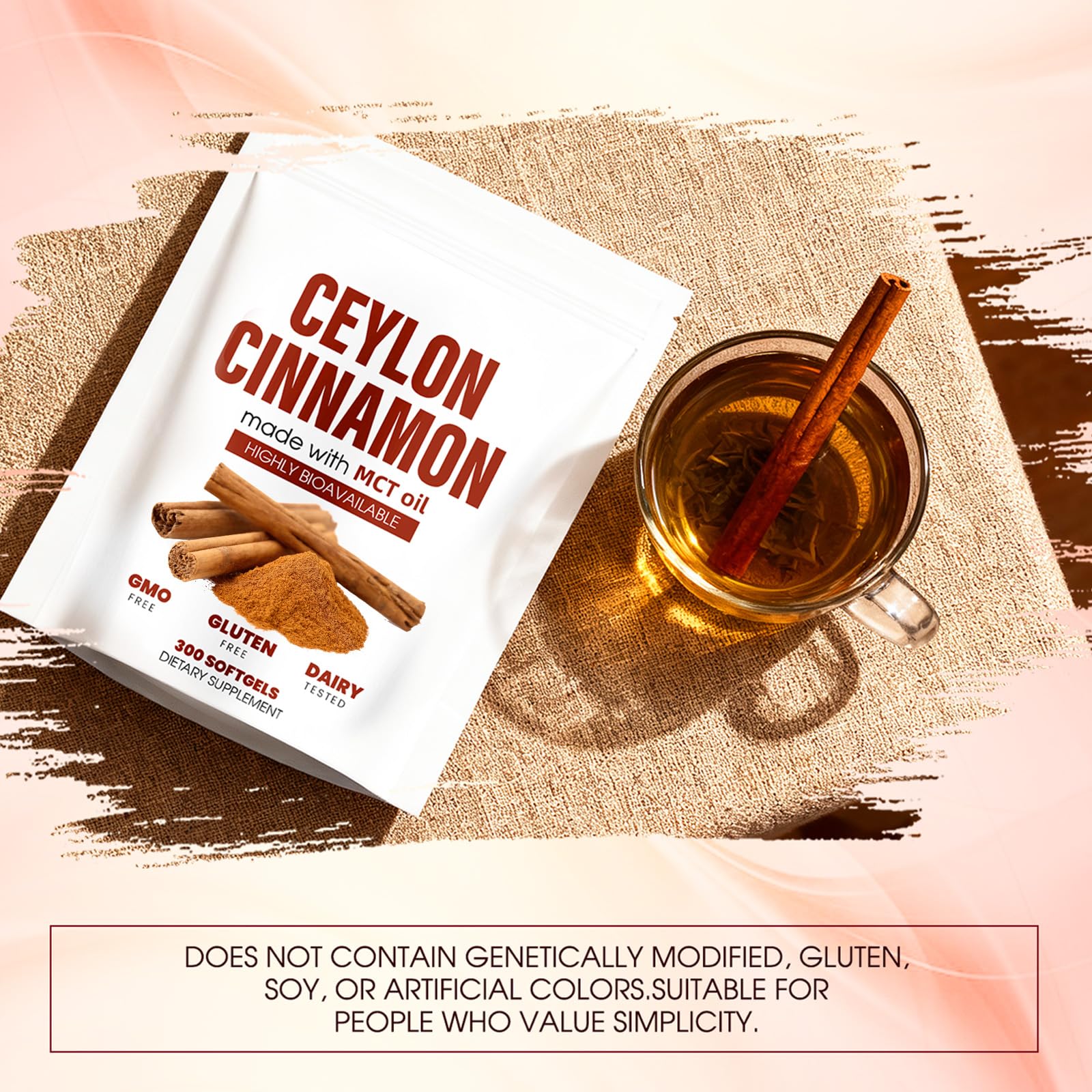 Aevezom Ceylon Cinnamon Softgels displayed on a wooden table