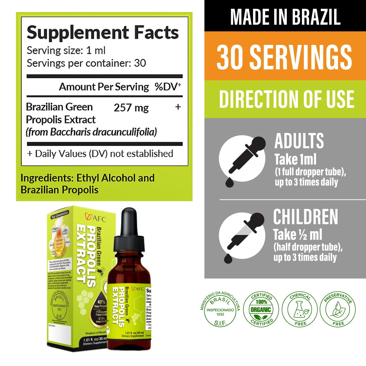 AFC Propolis Liquid Extract 30ml bottle side view
