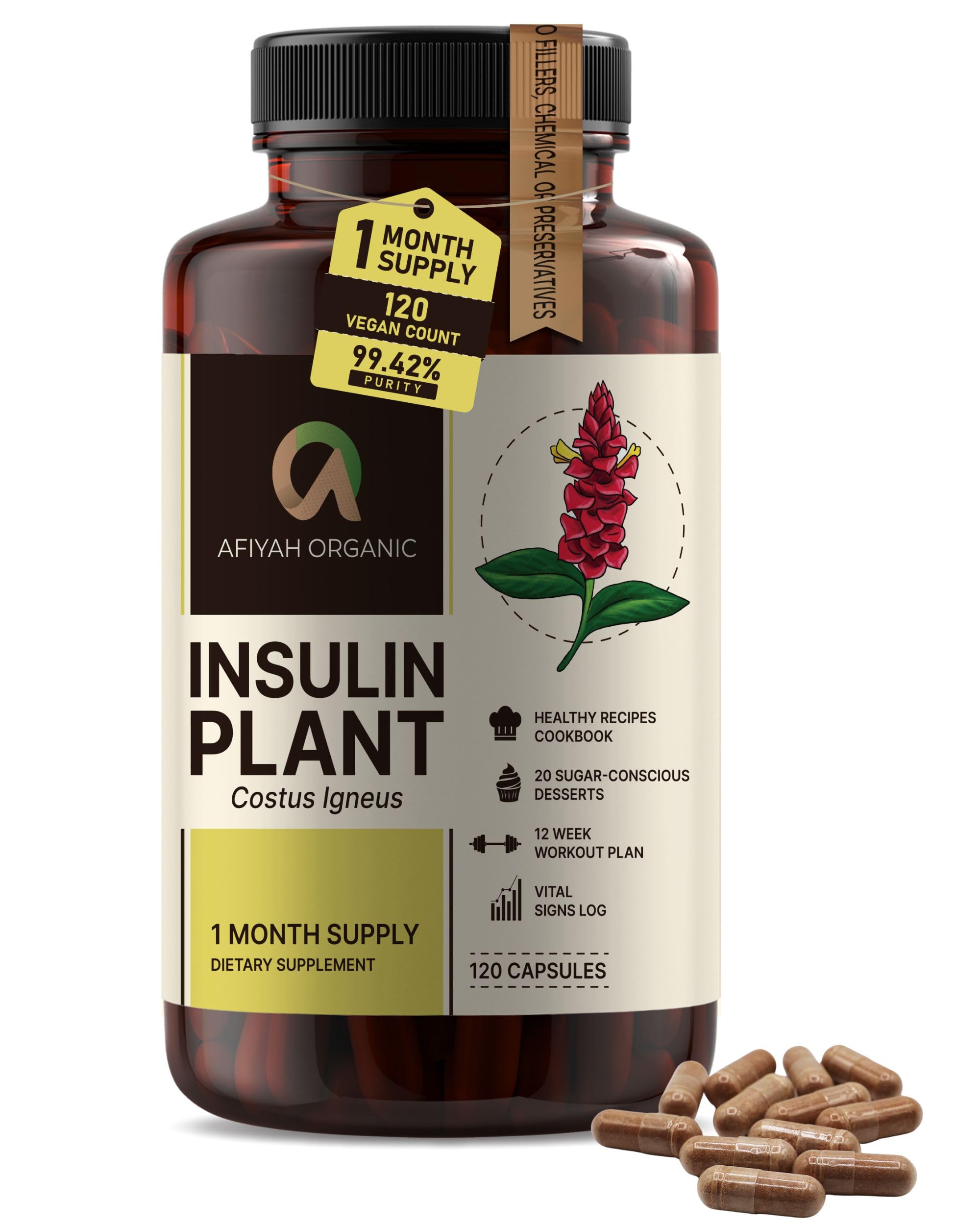 Afiyah Organic Costus Igneus Capsules bottle front view