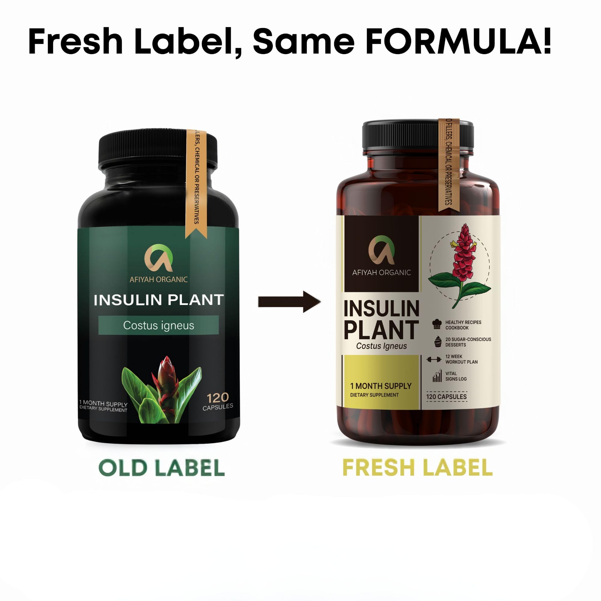 Afiyah Organic Costus Igneus Capsules close-up of capsules