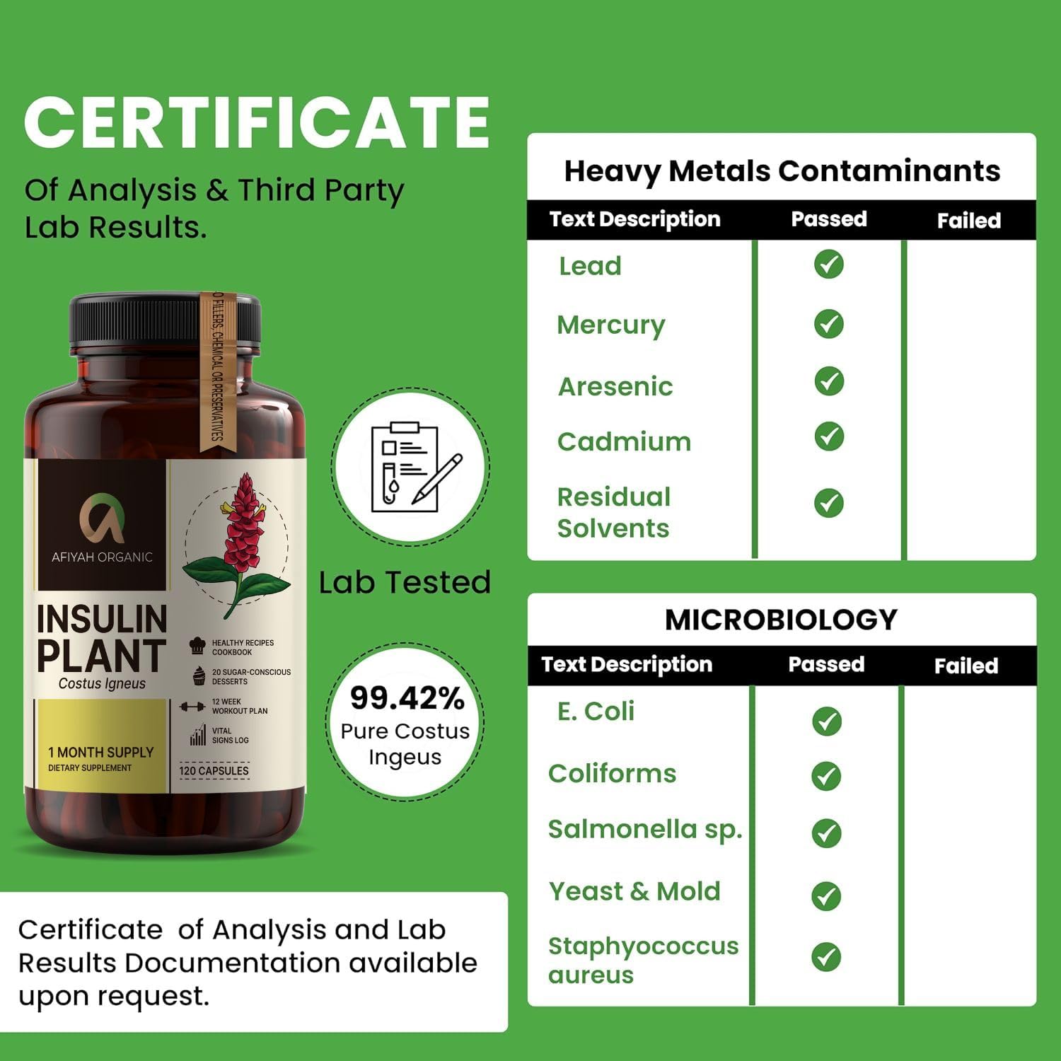 Afiyah Organic Costus Igneus Capsules with health maintenance package
