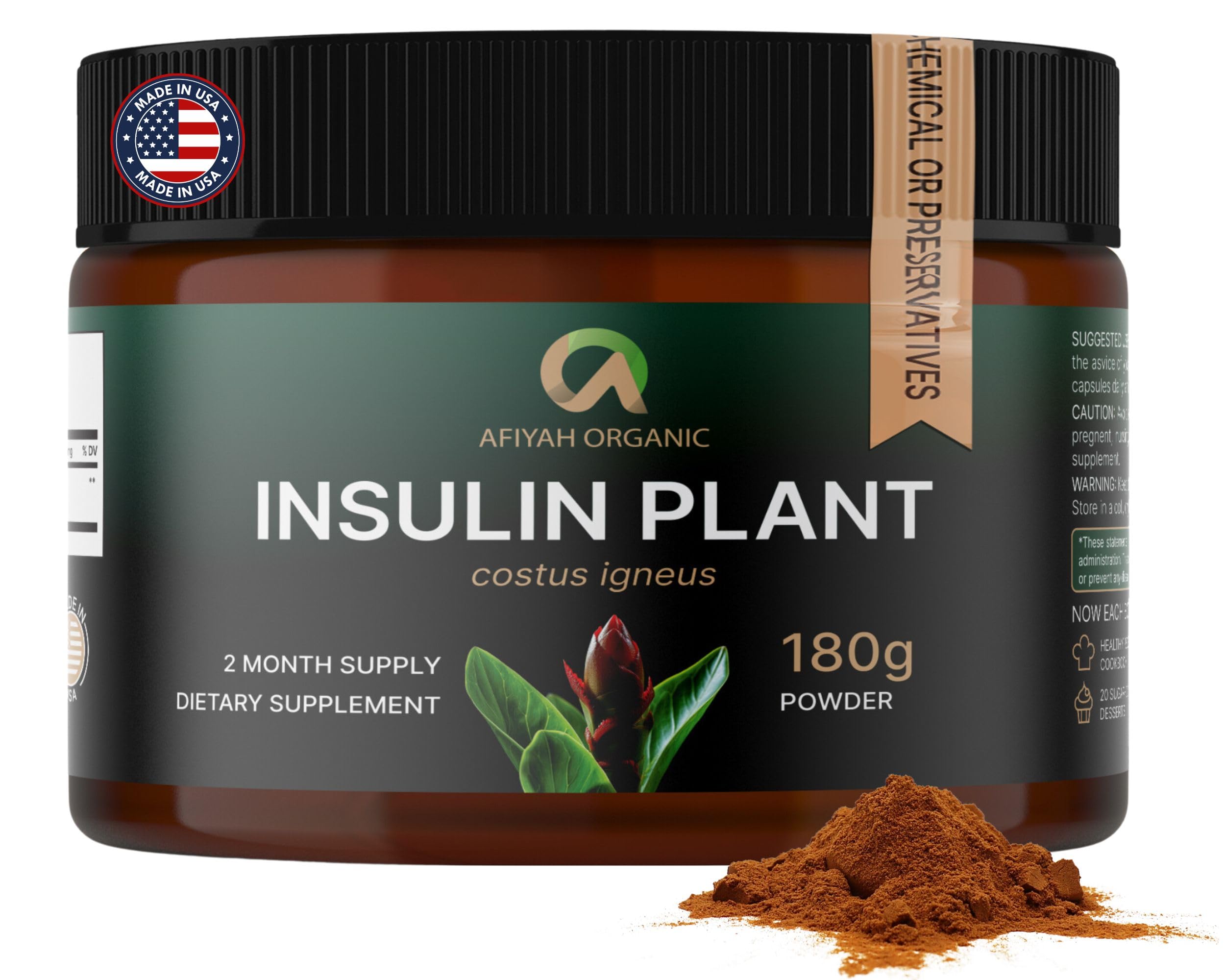Afiyah Organic Costus Igneus Plant Powder 240g front view