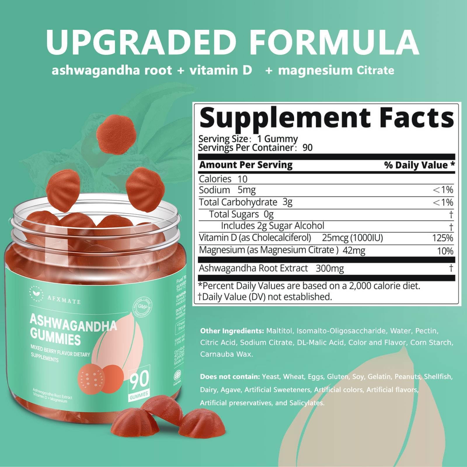AFXMATE Ashwagandha Gummies with nutritional information