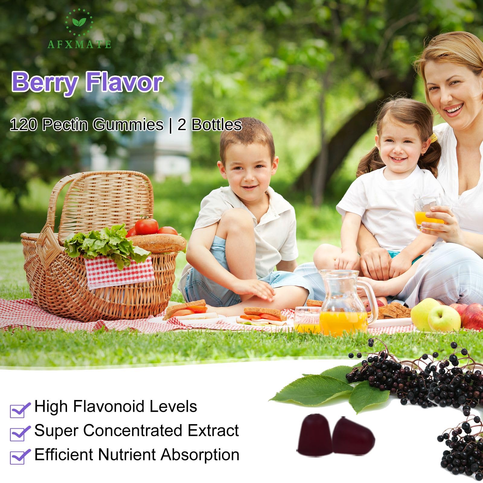 AFXMATE Elderberry Gummies in a bowl showcasing their size