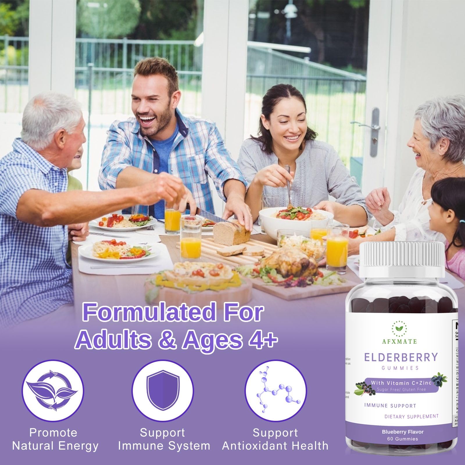 AFXMATE Elderberry Gummies on a kitchen counter