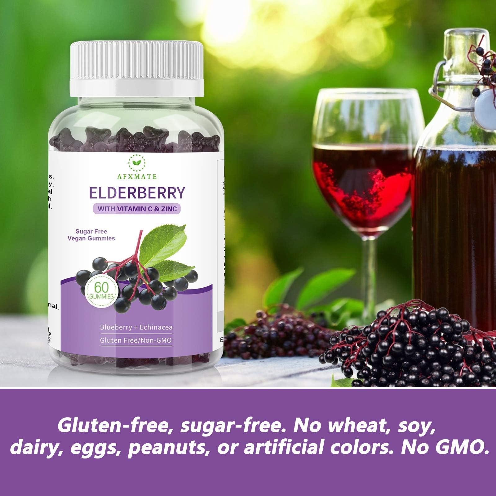 AFXMATE Elderberry Gummies on a kitchen table