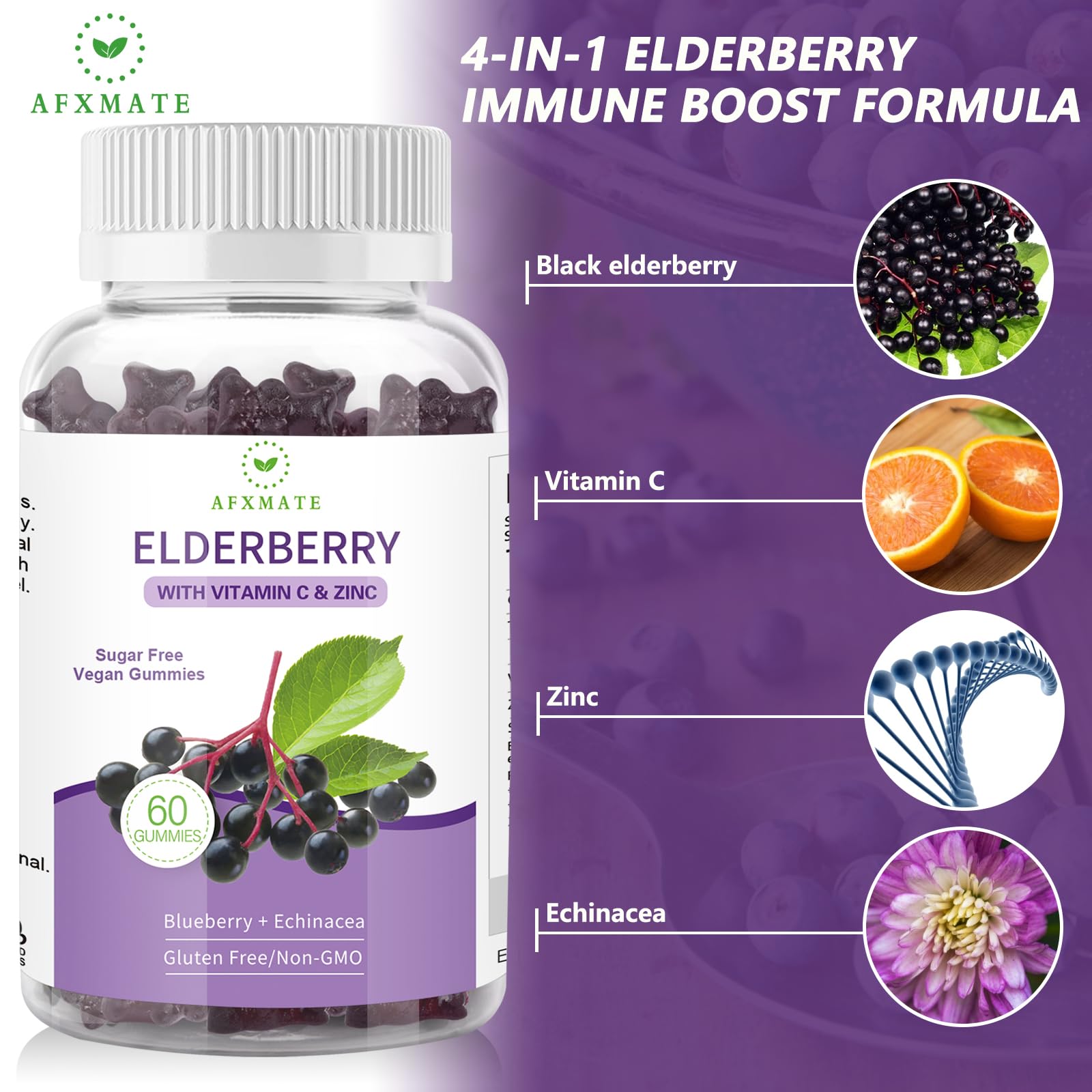 AFXMATE Elderberry Gummies packaging details