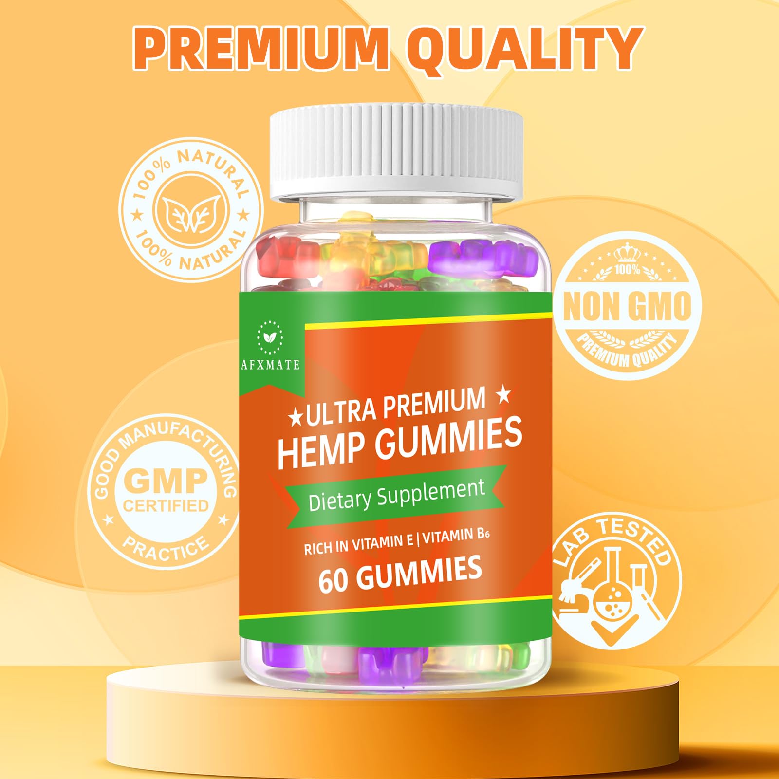 AFXMATE Hemp Gummies displayed on a wooden surface