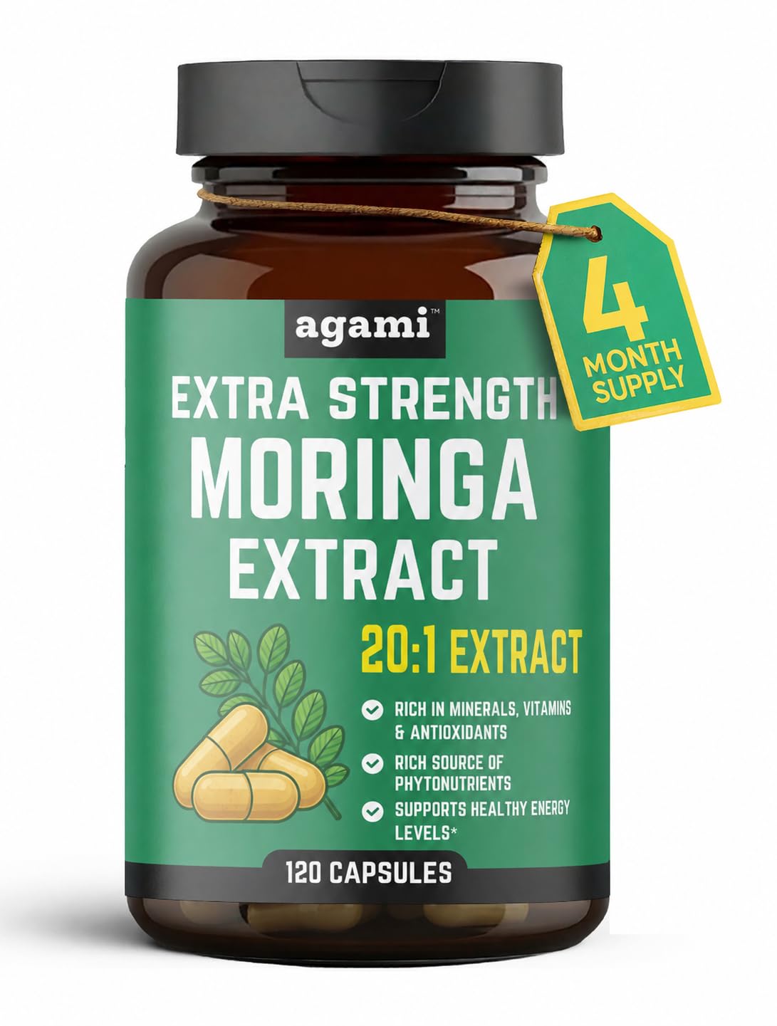Agami Moringa Extract Capsules 400mg bottle front view