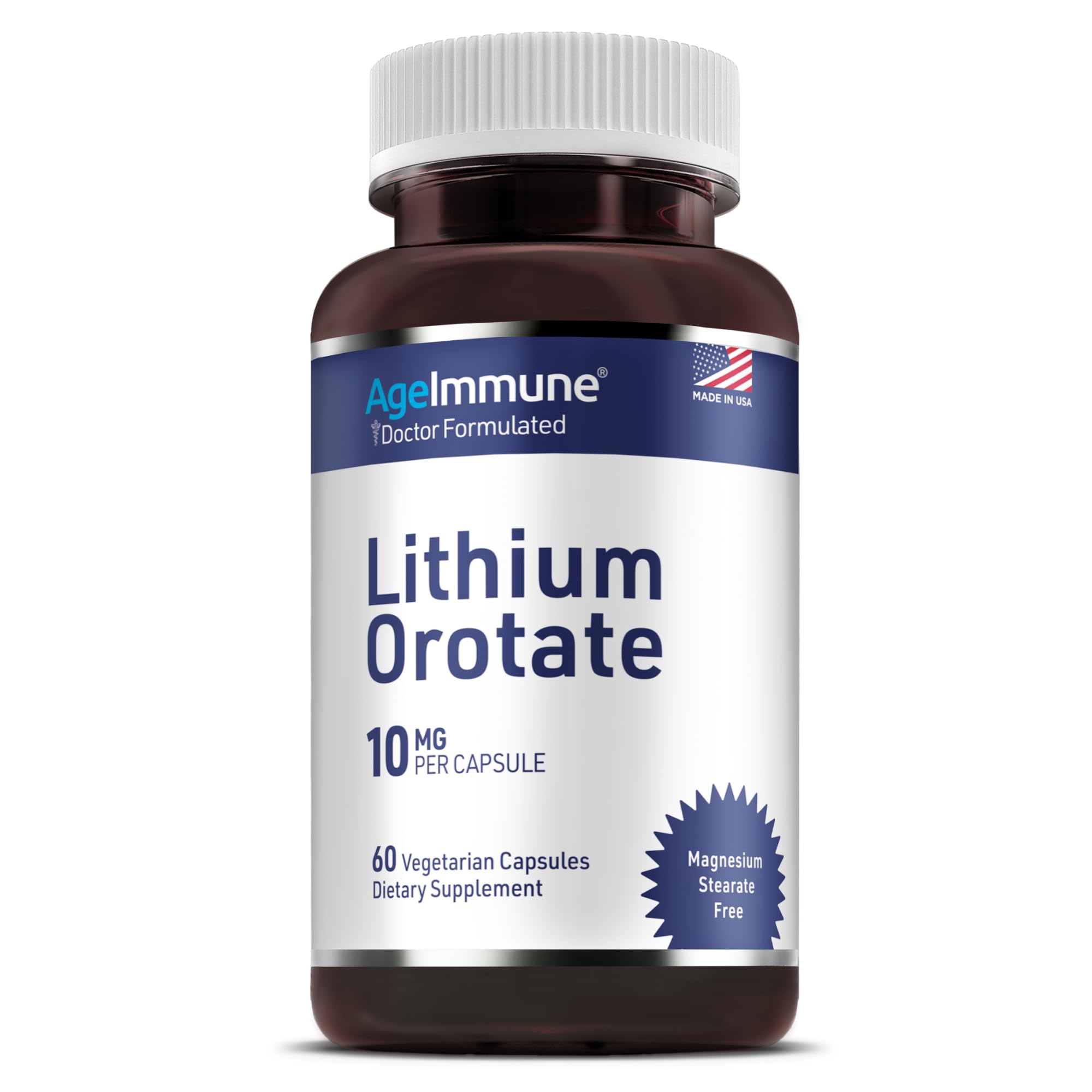 AgeImmune Lithium Orotate Supplement 60 vegetarian capsules bottle