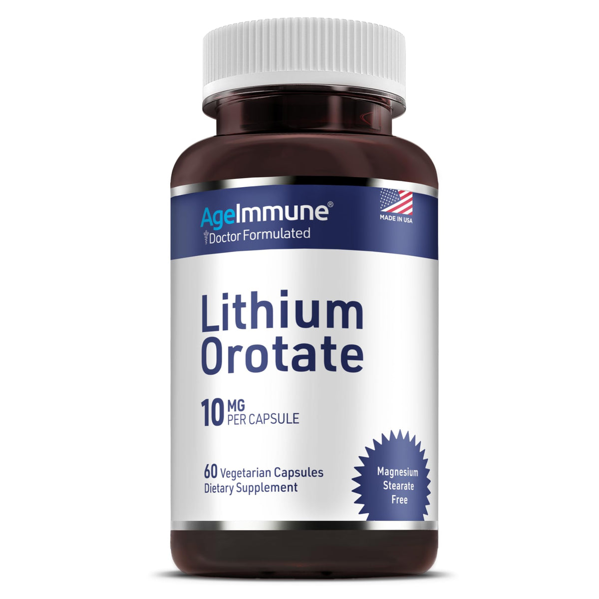 AgeImmune Lithium Orotate Supplement 60 vegetarian capsules bottle