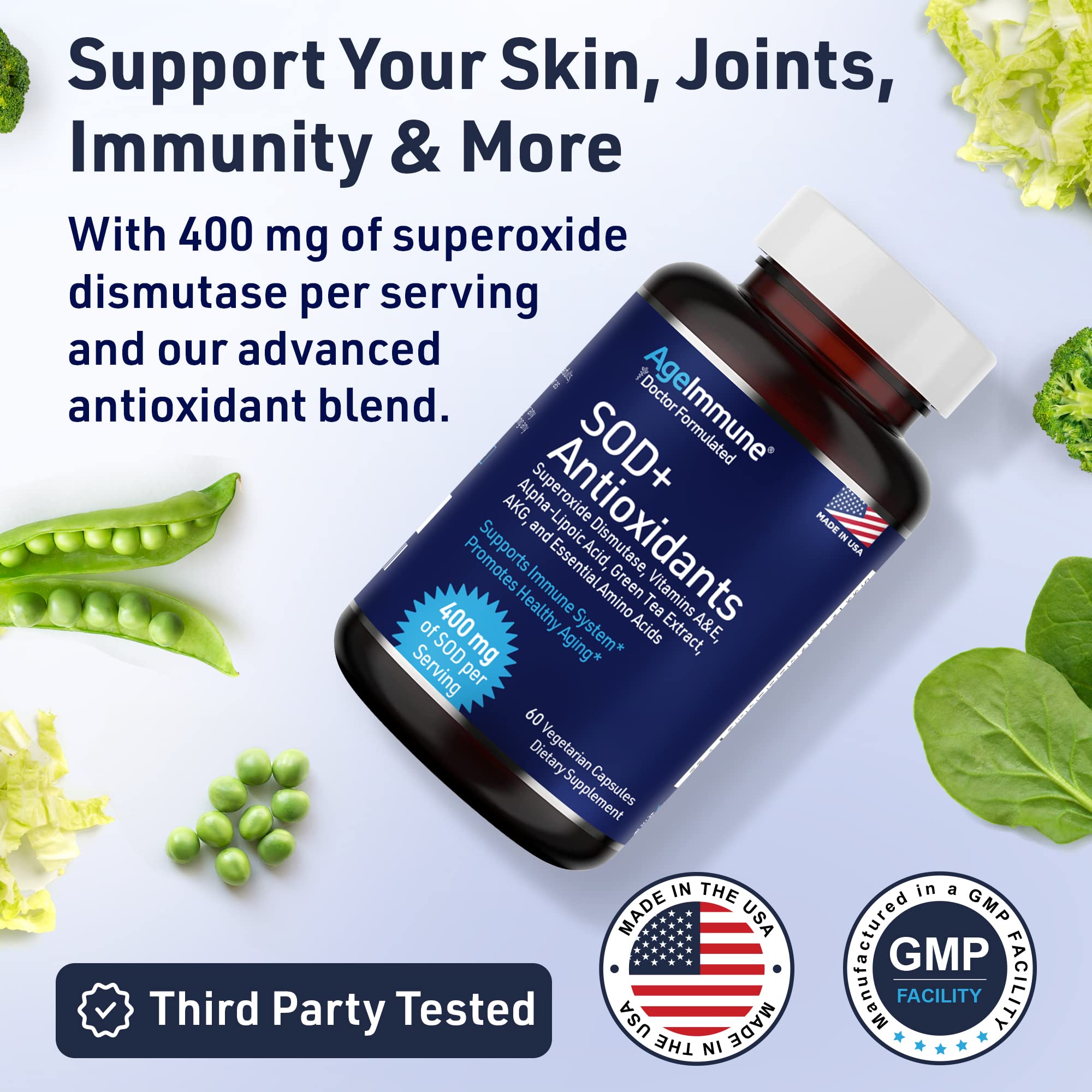 AgeImmune SOD Antioxidants Complex 400mg bottle with label