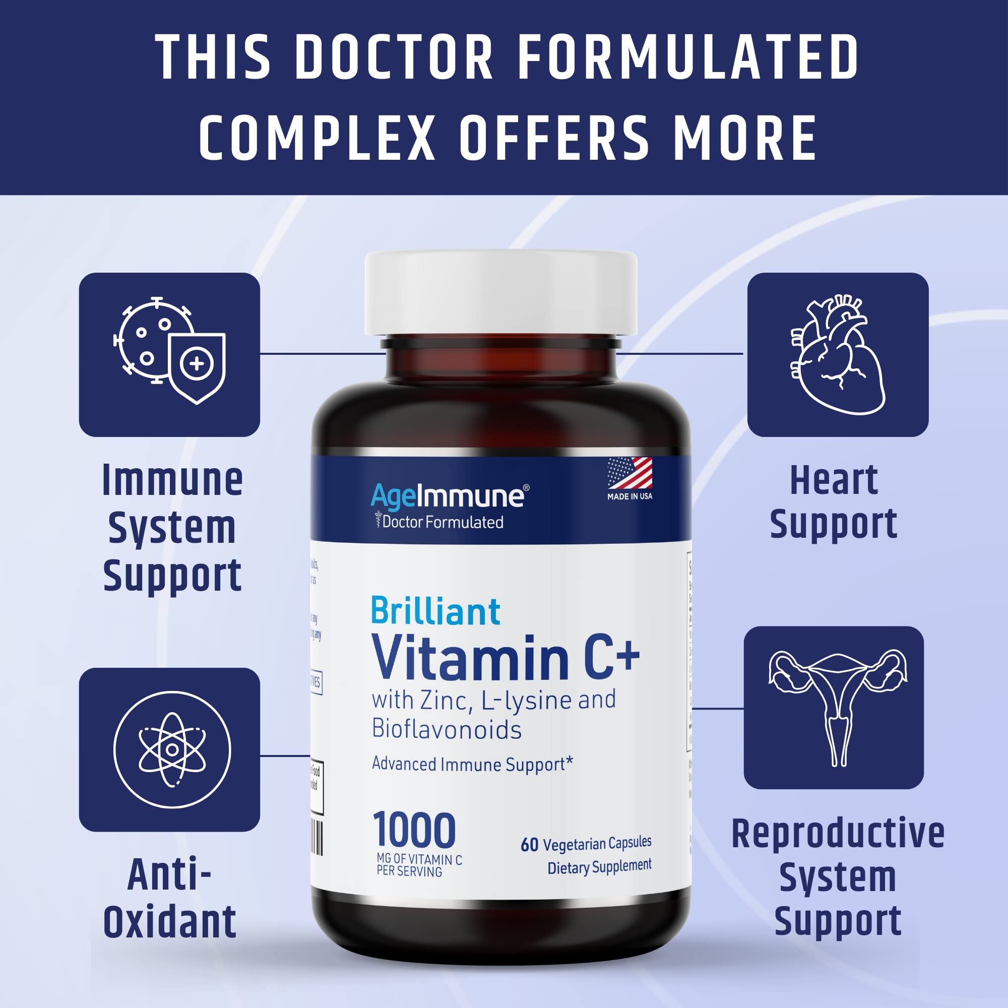 AgeImmune Vitamin C 1000mg supplement bottle on a table