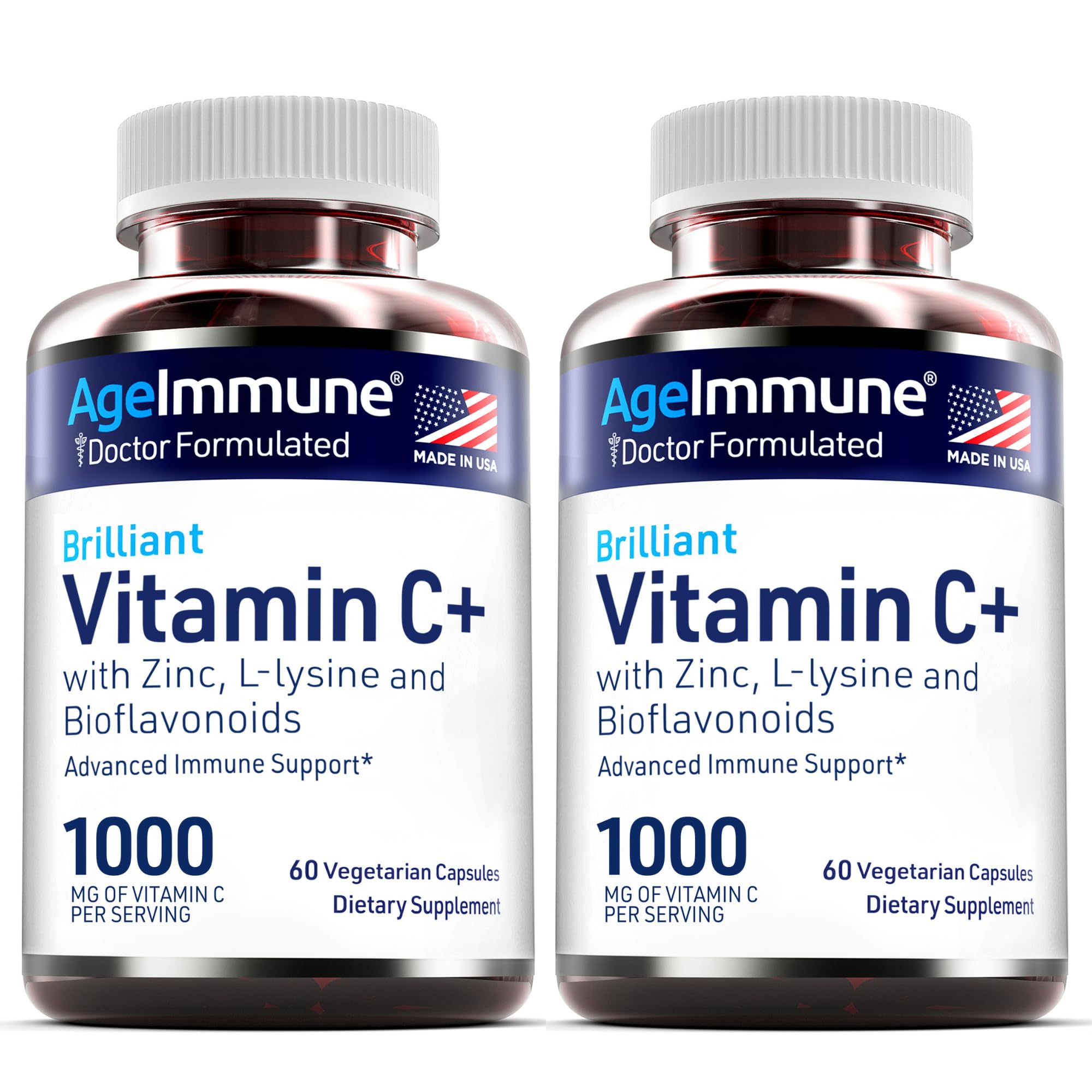 AgeImmune Vitamin C 1000mg supplement bottle with a measuring spoon