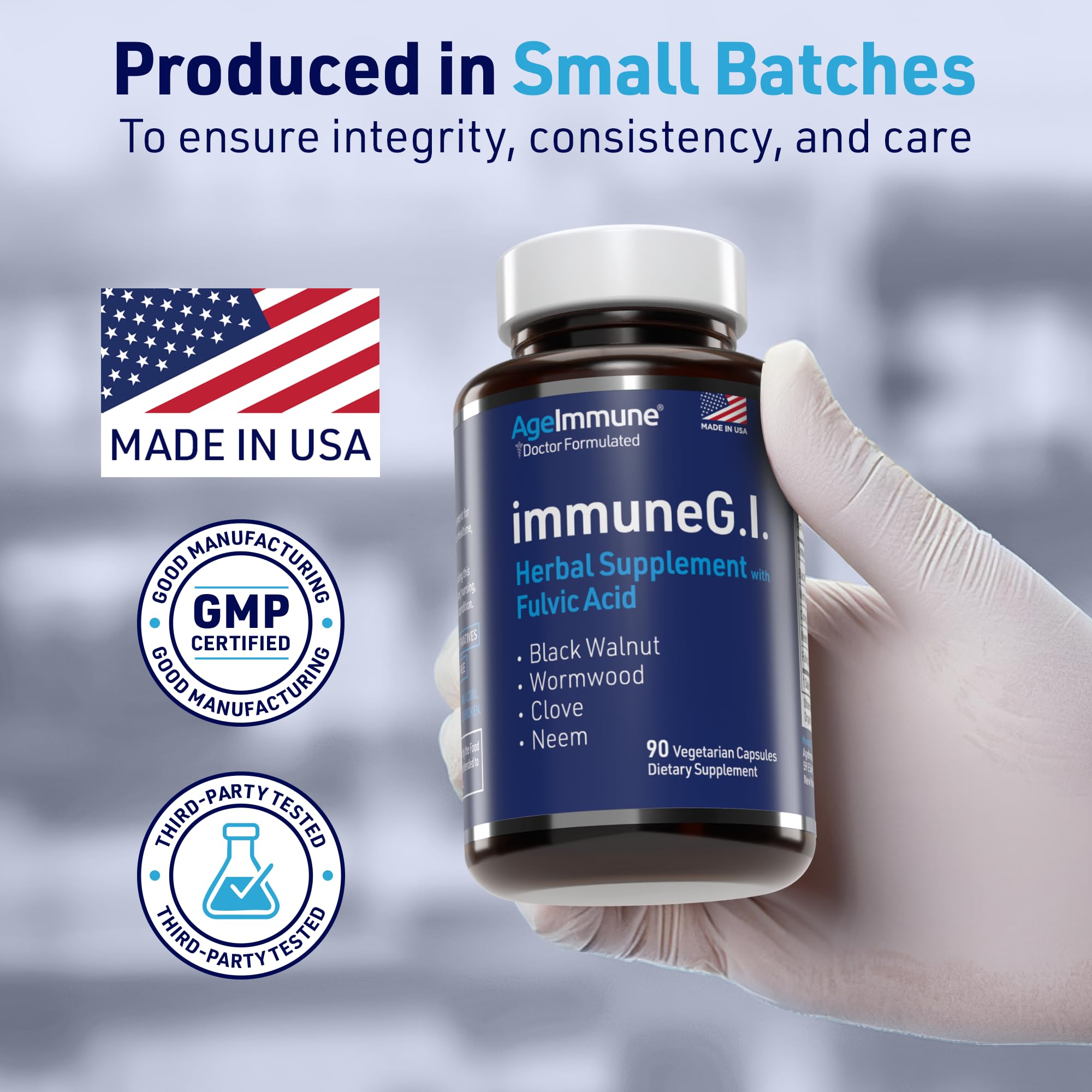 AgeImmune Wormwood Complex Herbal Supplement capsule close-up