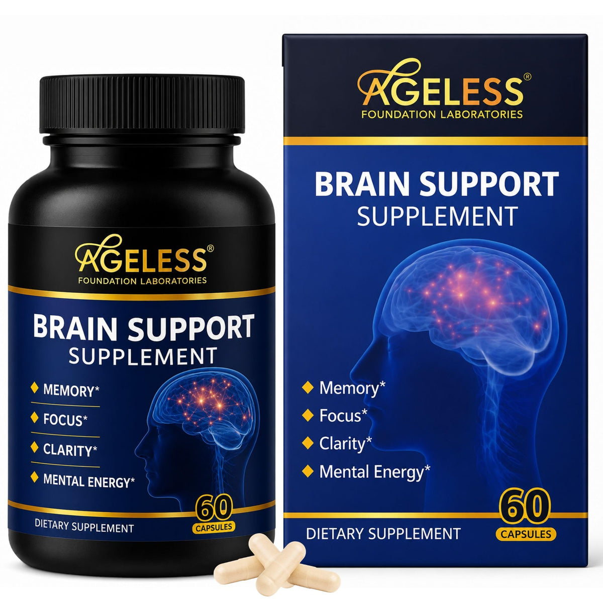 Ageless Foundation Laboratories Brain Support Supplement front view