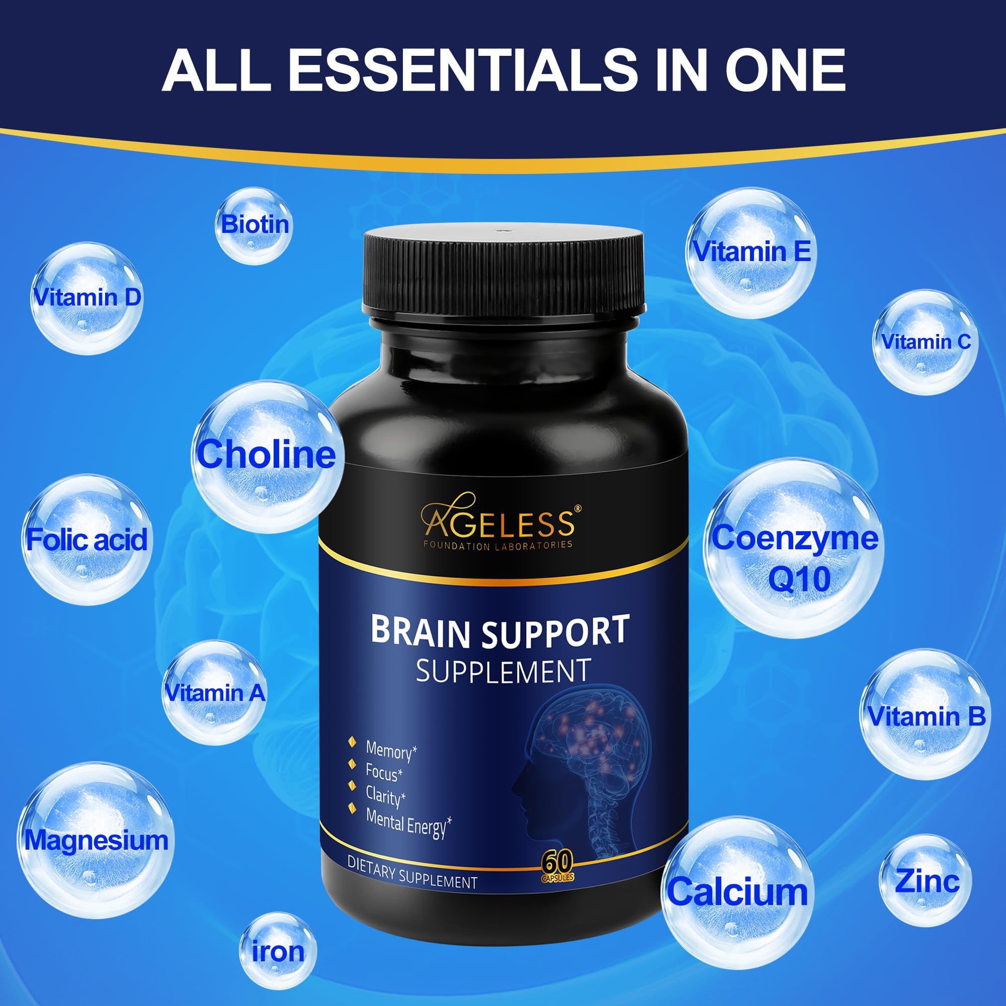 Ageless Foundation Laboratories Brain Support Supplement side view