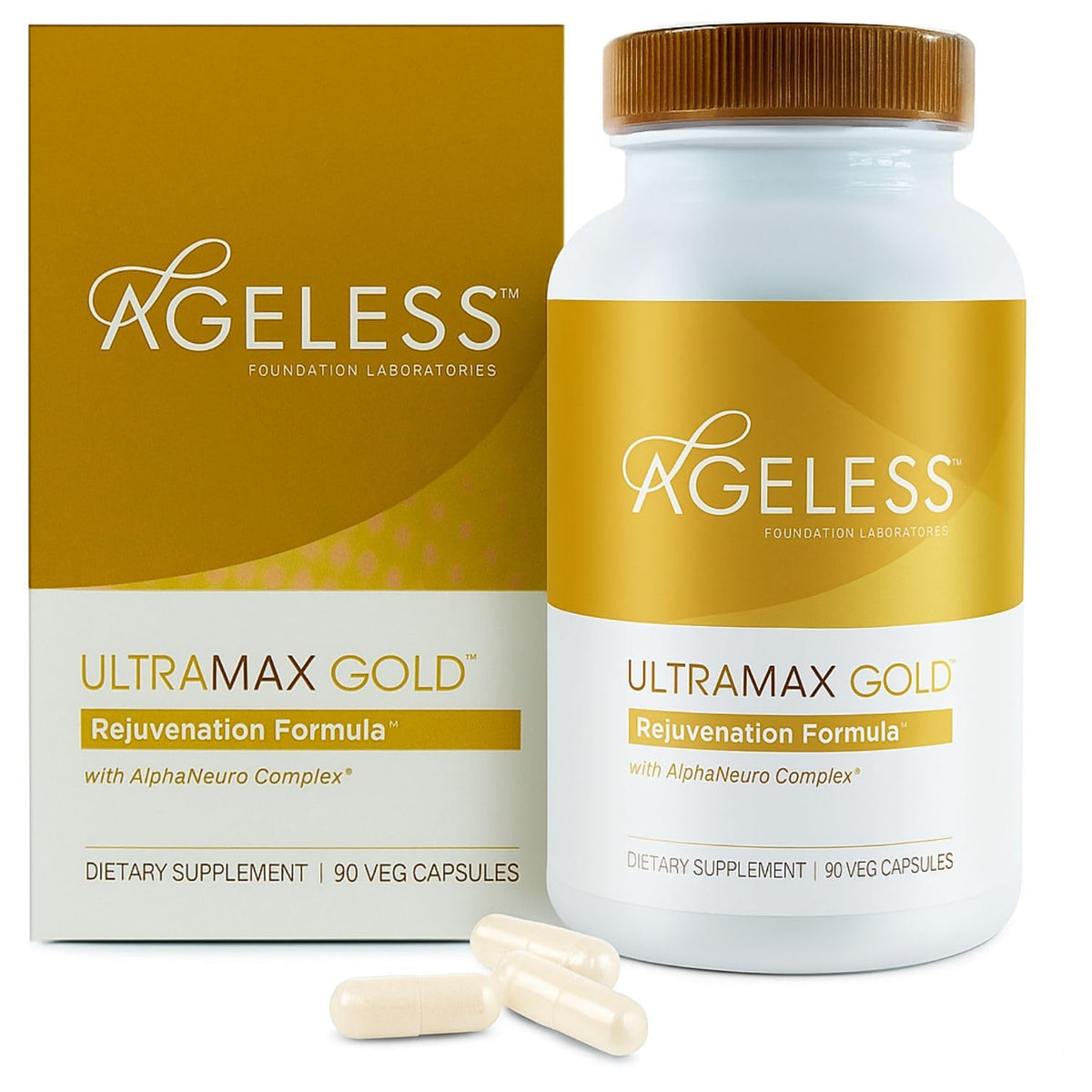 Ageless Foundation Laboratories UltraMAX Gold Capsules front view