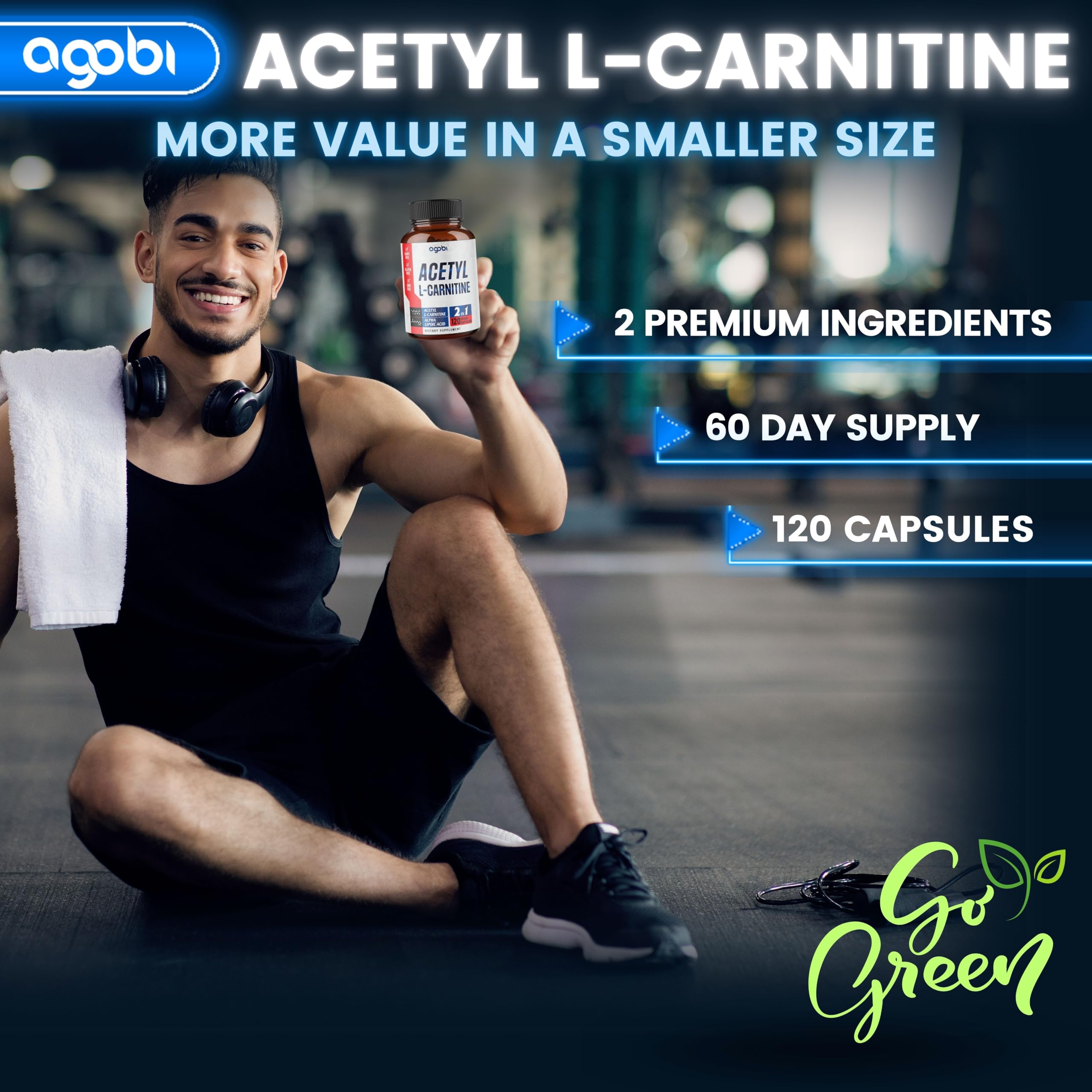 agobi Acetyl L-Carnitine Supplement 1500mg capsules close-up