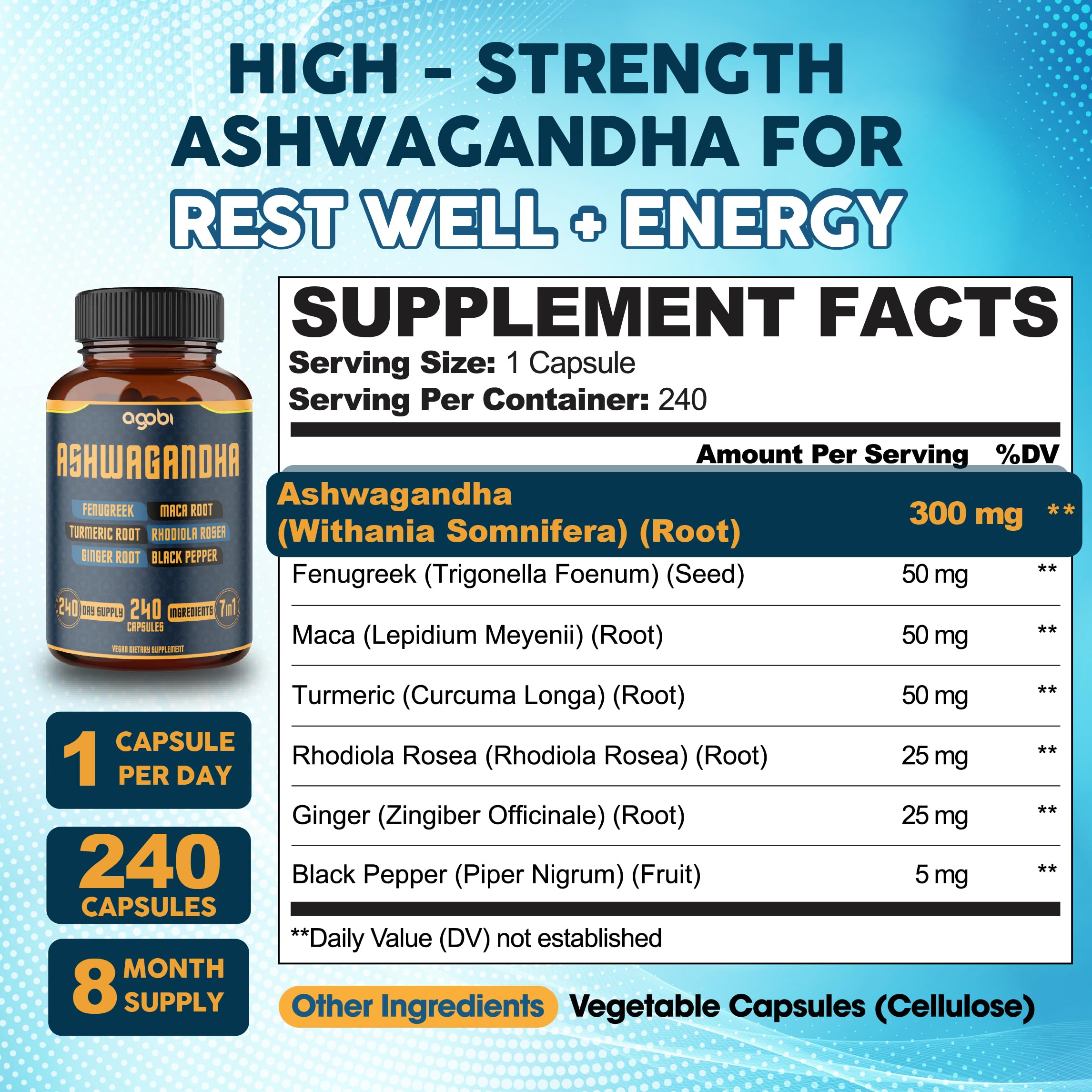 agobi Ashwagandha Adrenal Support Supplement bottle side view