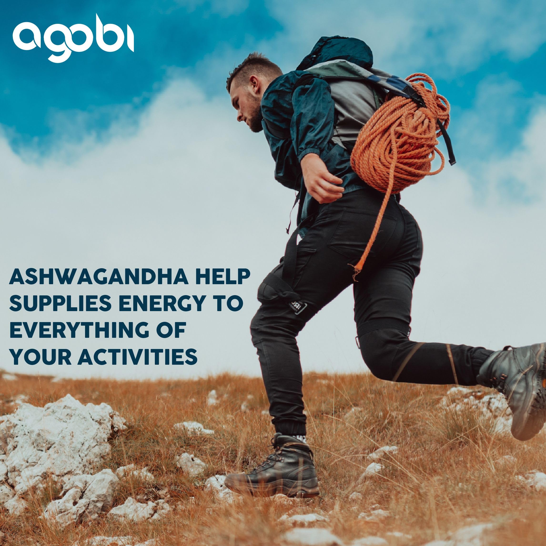 agobi Ashwagandha Adrenal Support Supplement bottle with measuring spoon