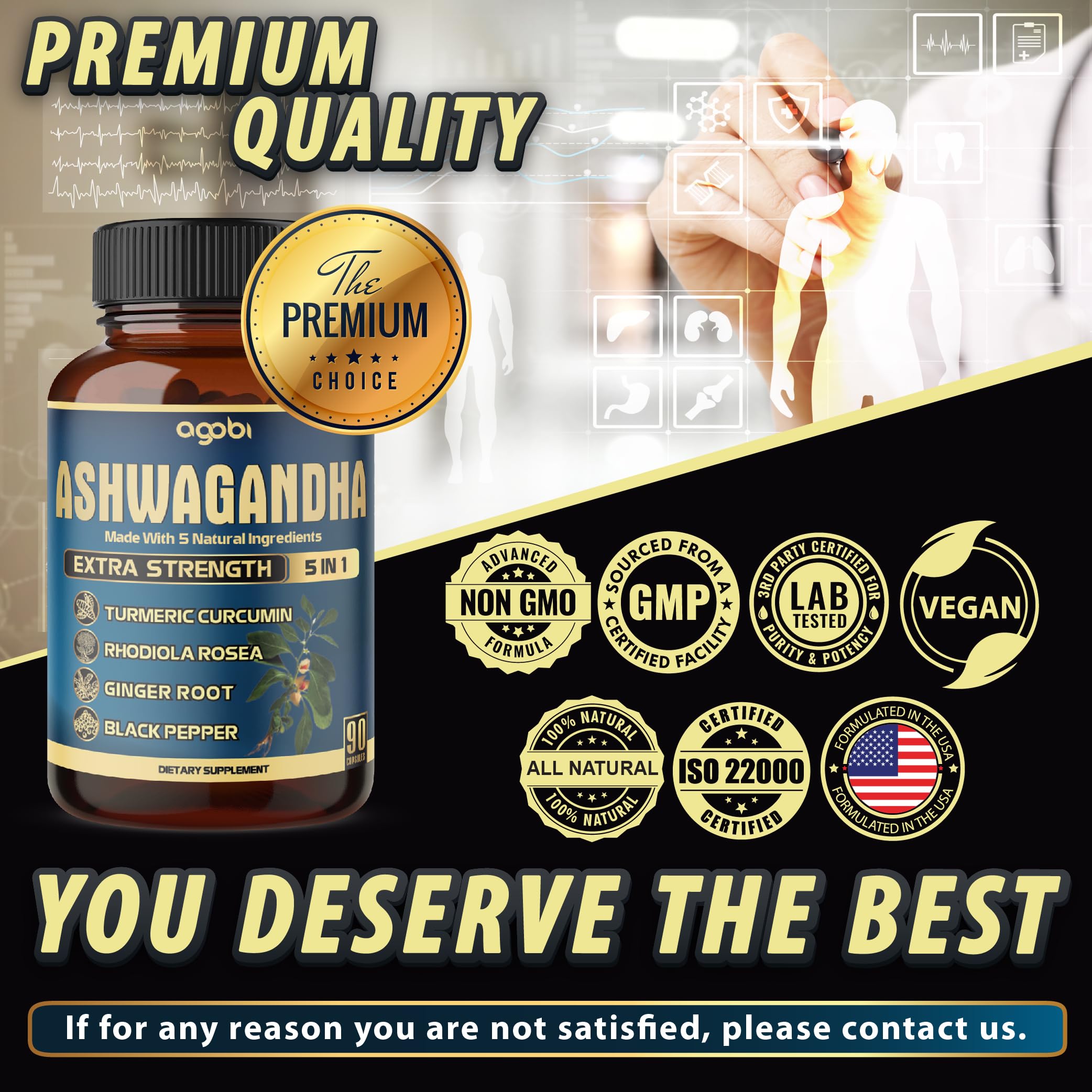 agobi Ashwagandha Supplement bottle with cap open
