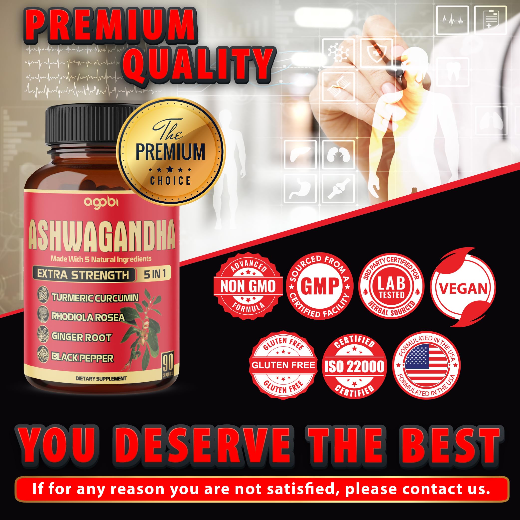 agobi Ashwagandha Supplement with a measuring spoon