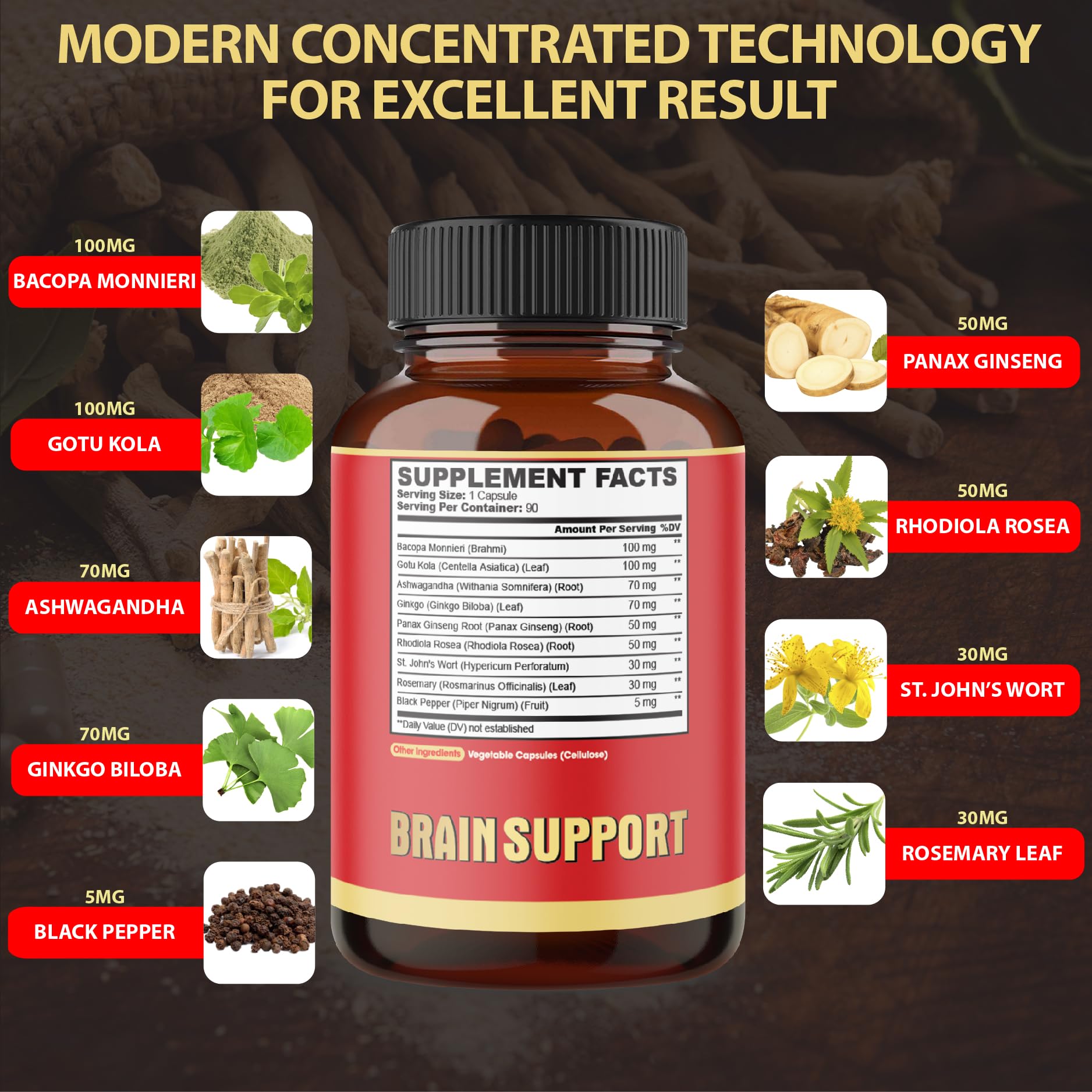 agobi Bacopa Monnieri Brain Support Supplement bottle back view