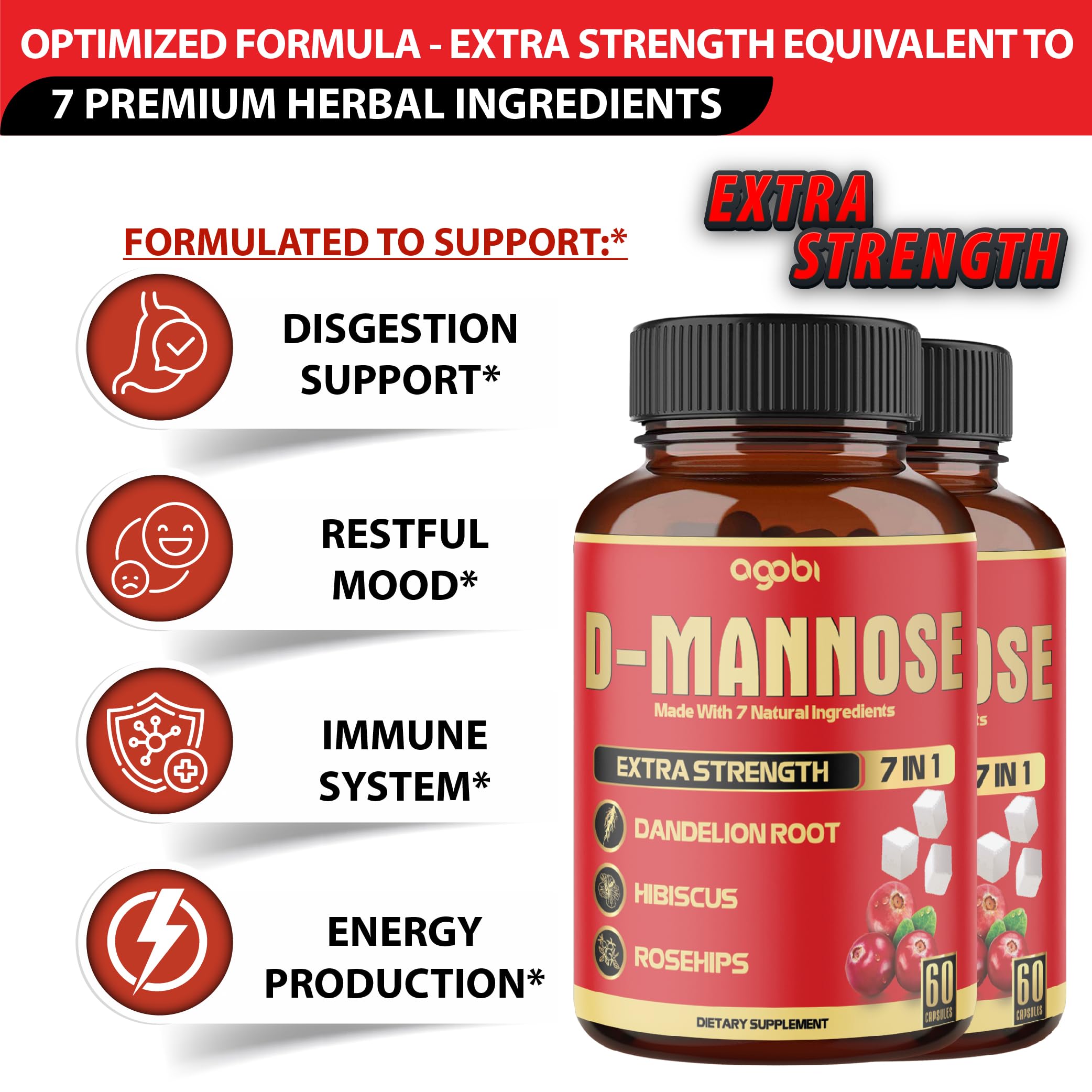 agobi D-Mannose Cranberry Supplement back view with nutritional information