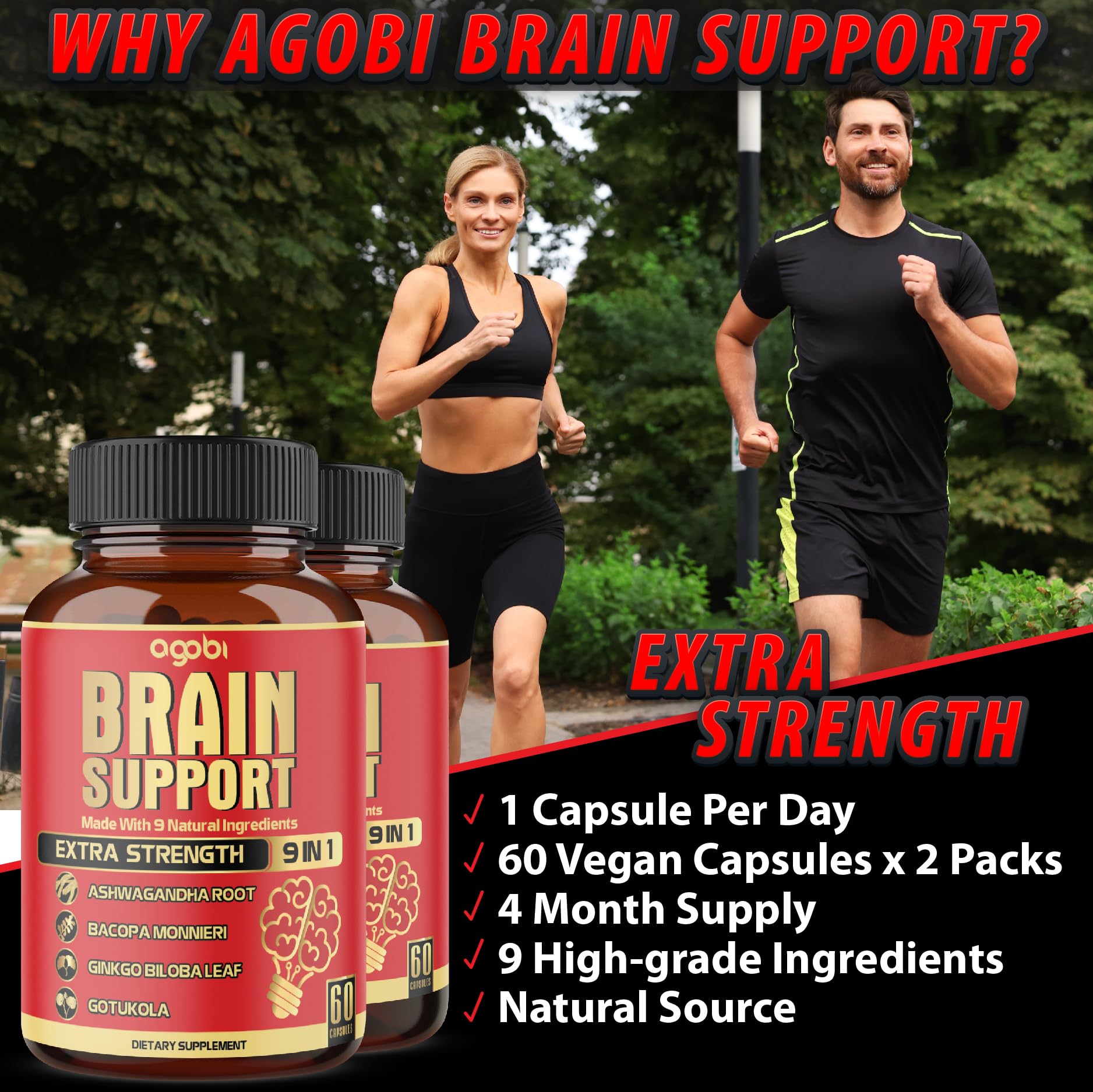 agobi Ginkgo Biloba 9-in-1 Herbal Supplement Capsules on a wooden table