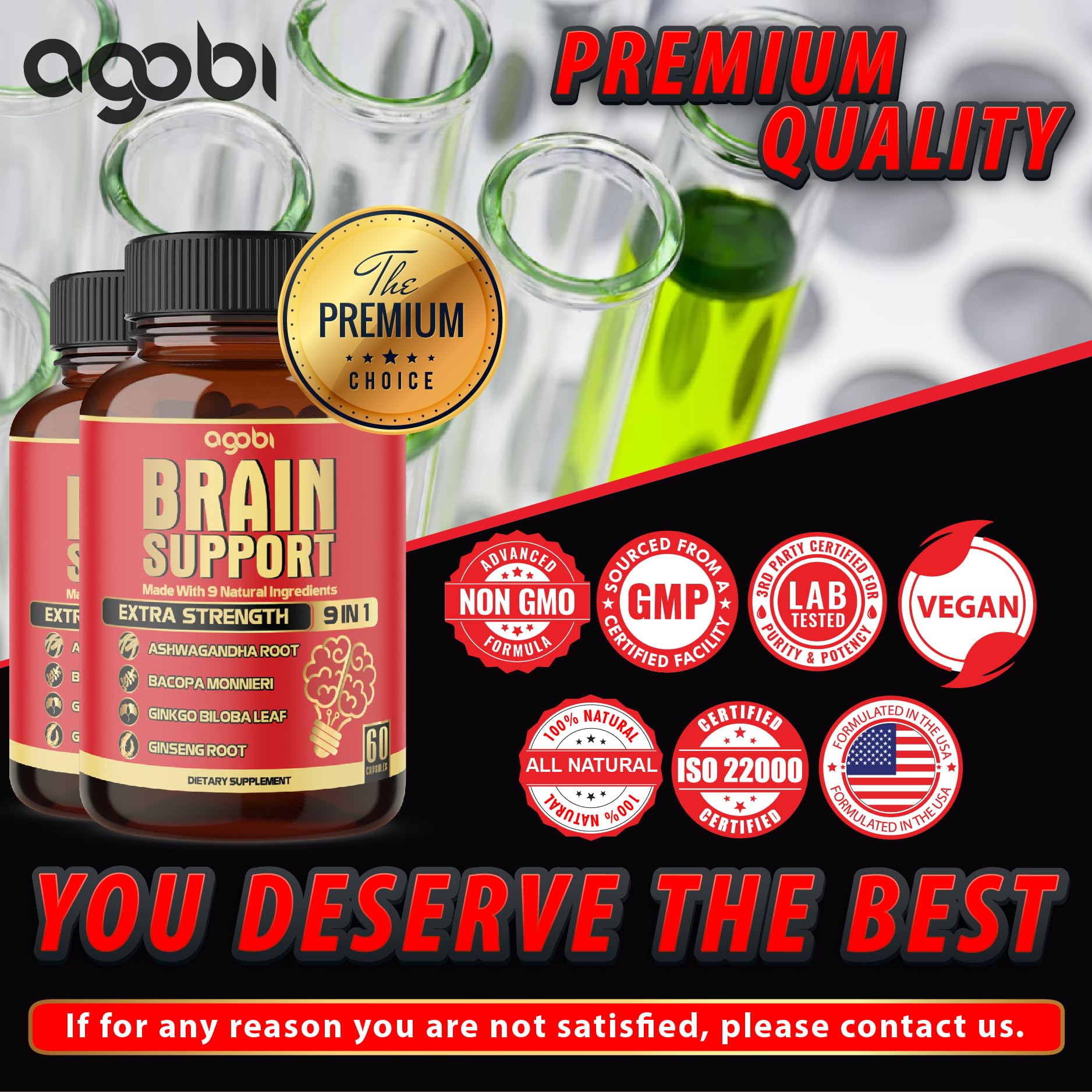 agobi Ginkgo Biloba 9-in-1 Herbal Supplement Capsules with a measuring spoon