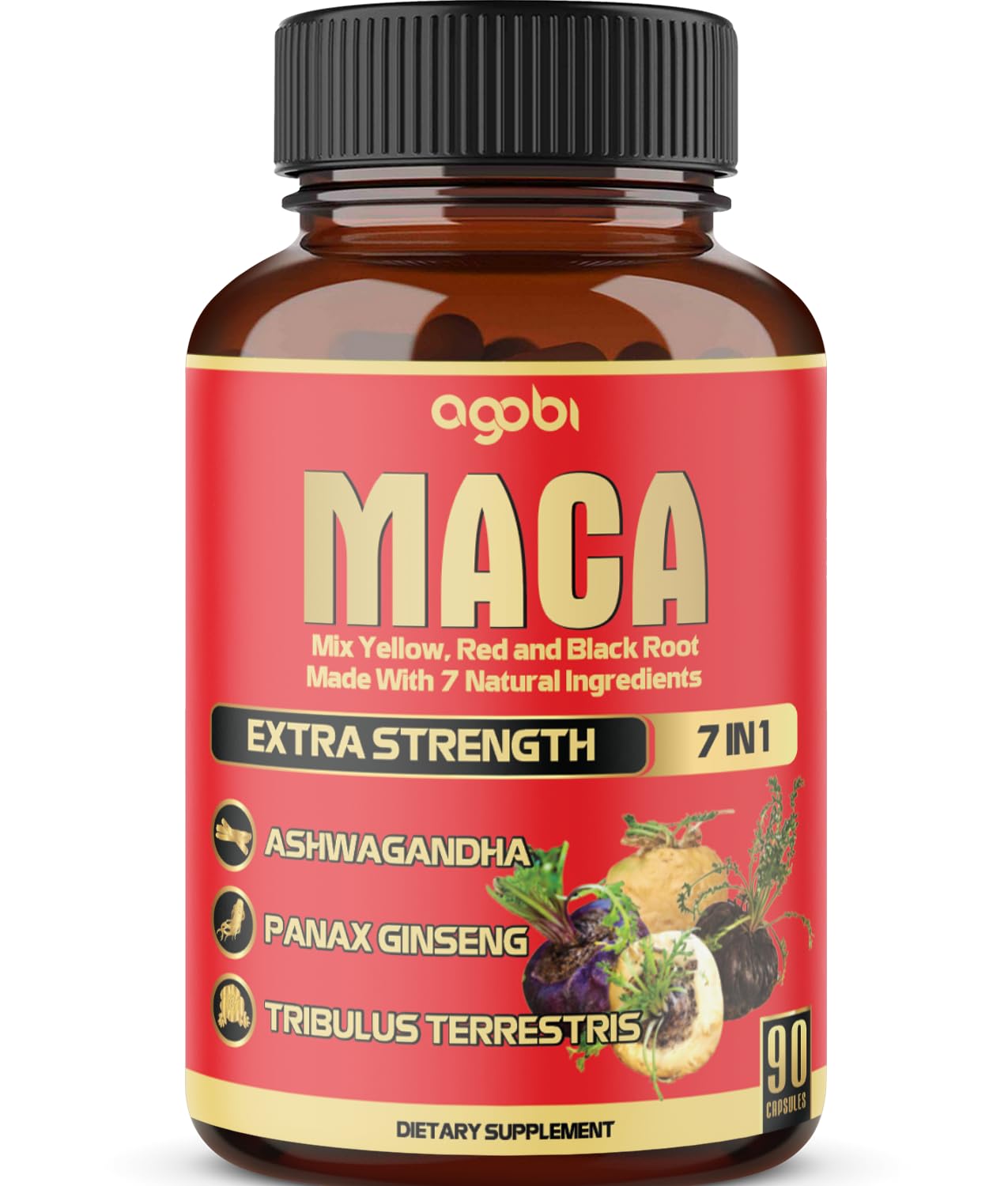 agobi Maca Root Supplement 90 vegan capsules front view
