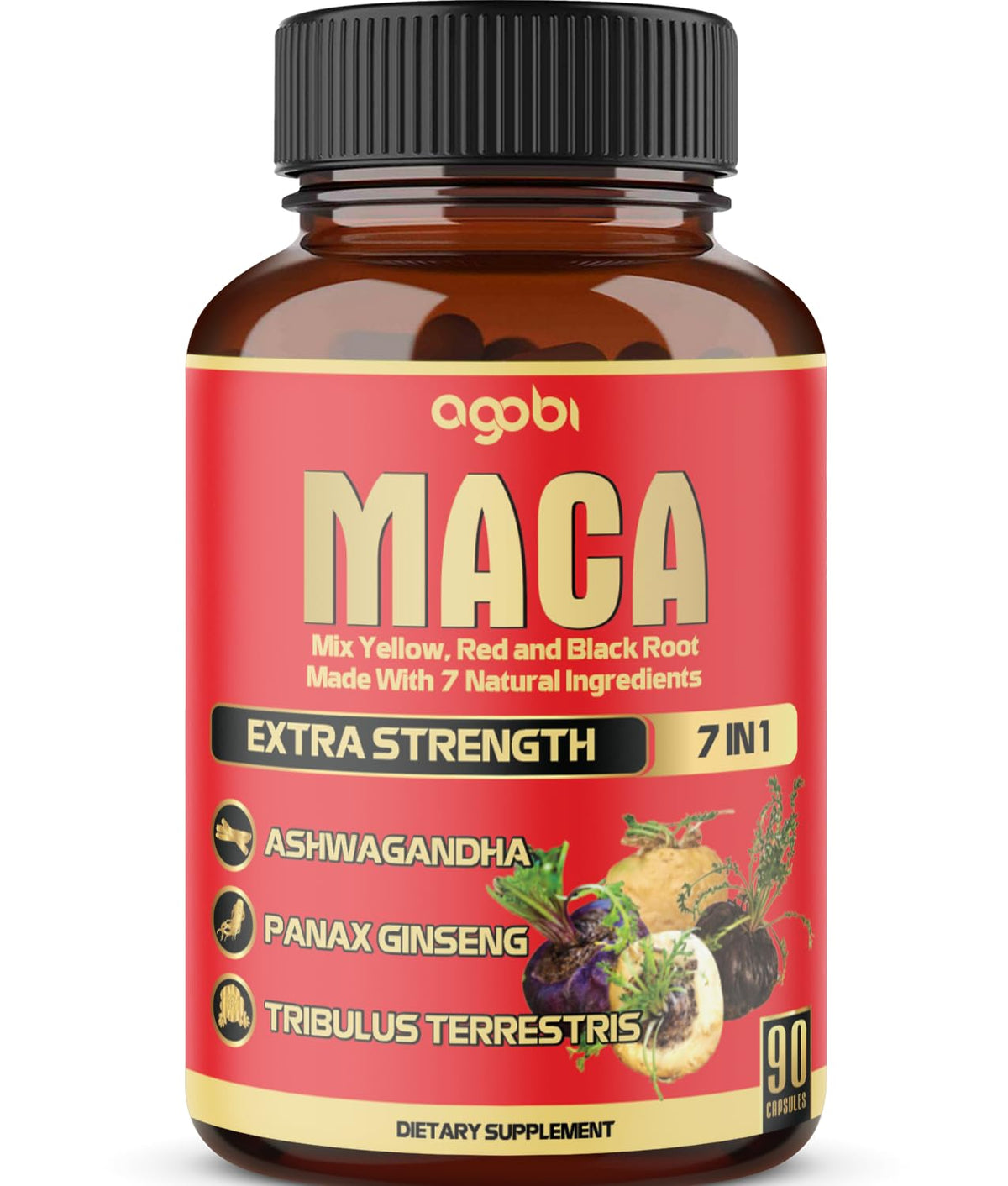 agobi Maca Root Supplement 90 vegan capsules front view