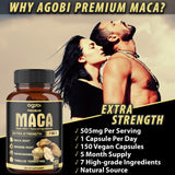 agobi Maca Root Supplement bottle with a green plant background