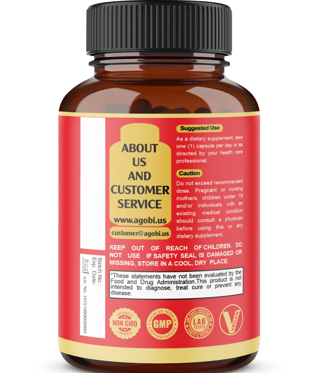 agobi Maca Root Supplement displayed with other health supplements