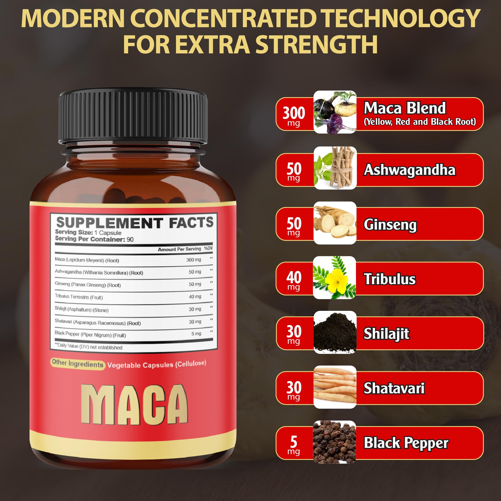 agobi Maca Root Supplement packaging with ingredients list