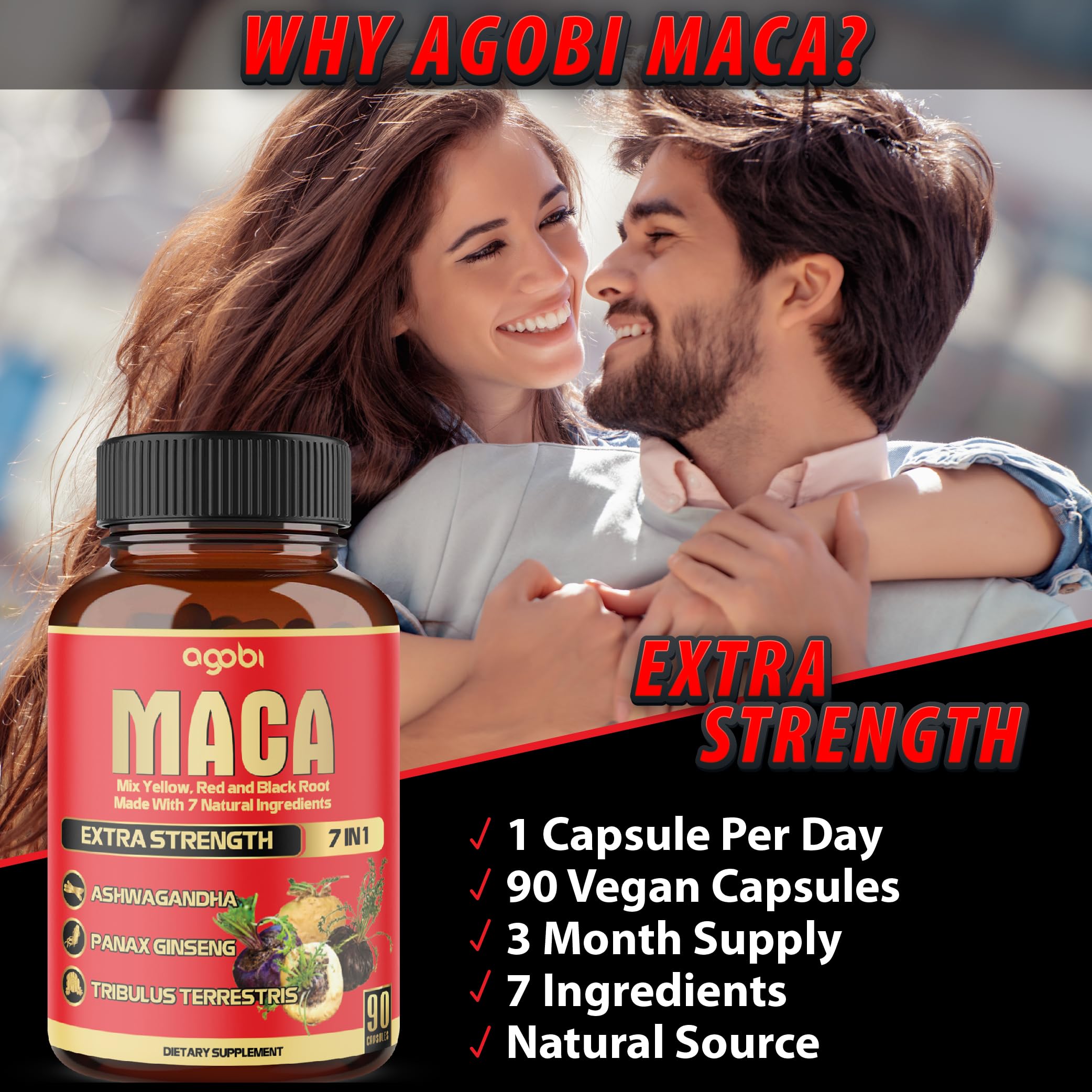 agobi Maca Root Supplement with Ashwagandha and Ginseng ingredients