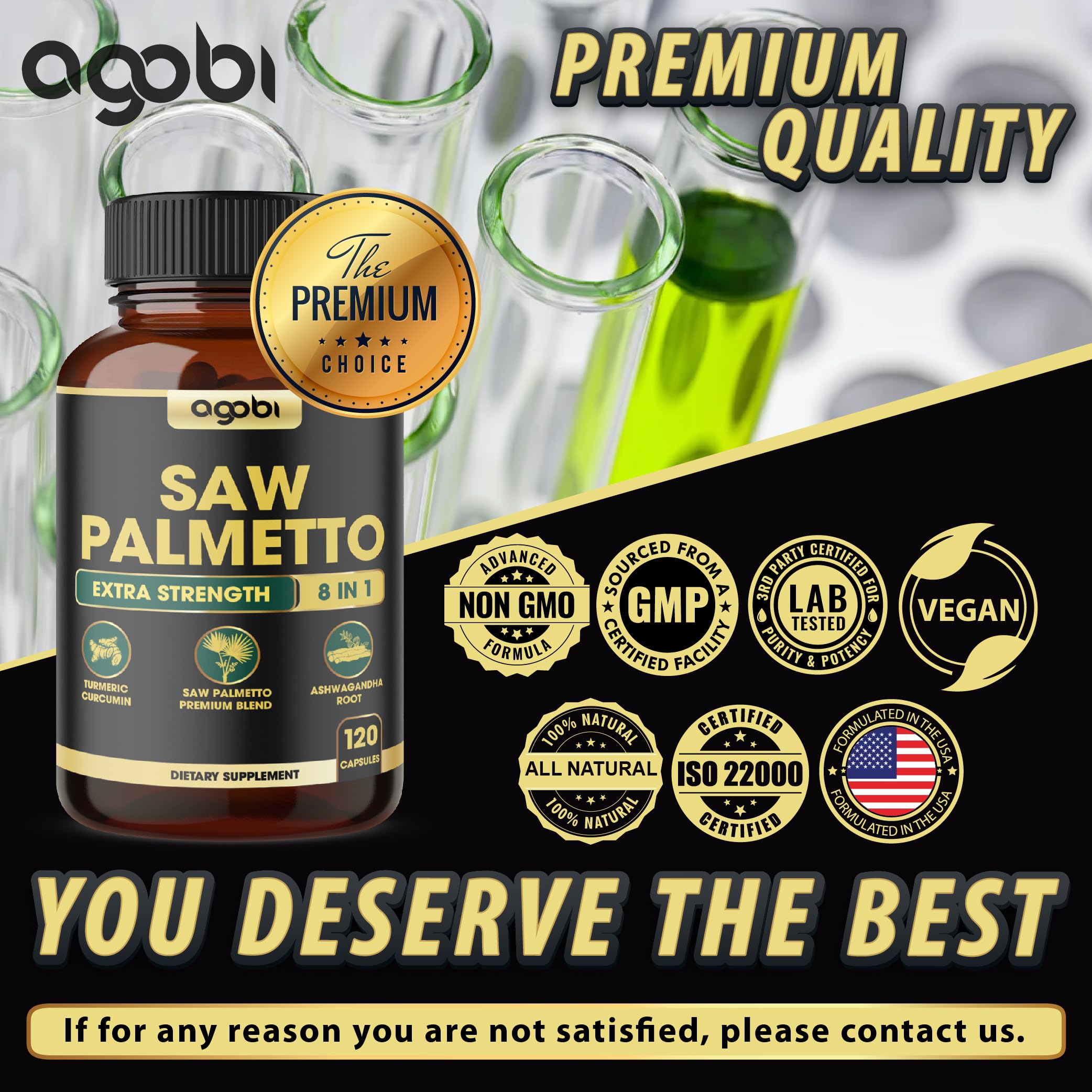agobi Saw Palmetto Advanced Blend capsules in a spoon