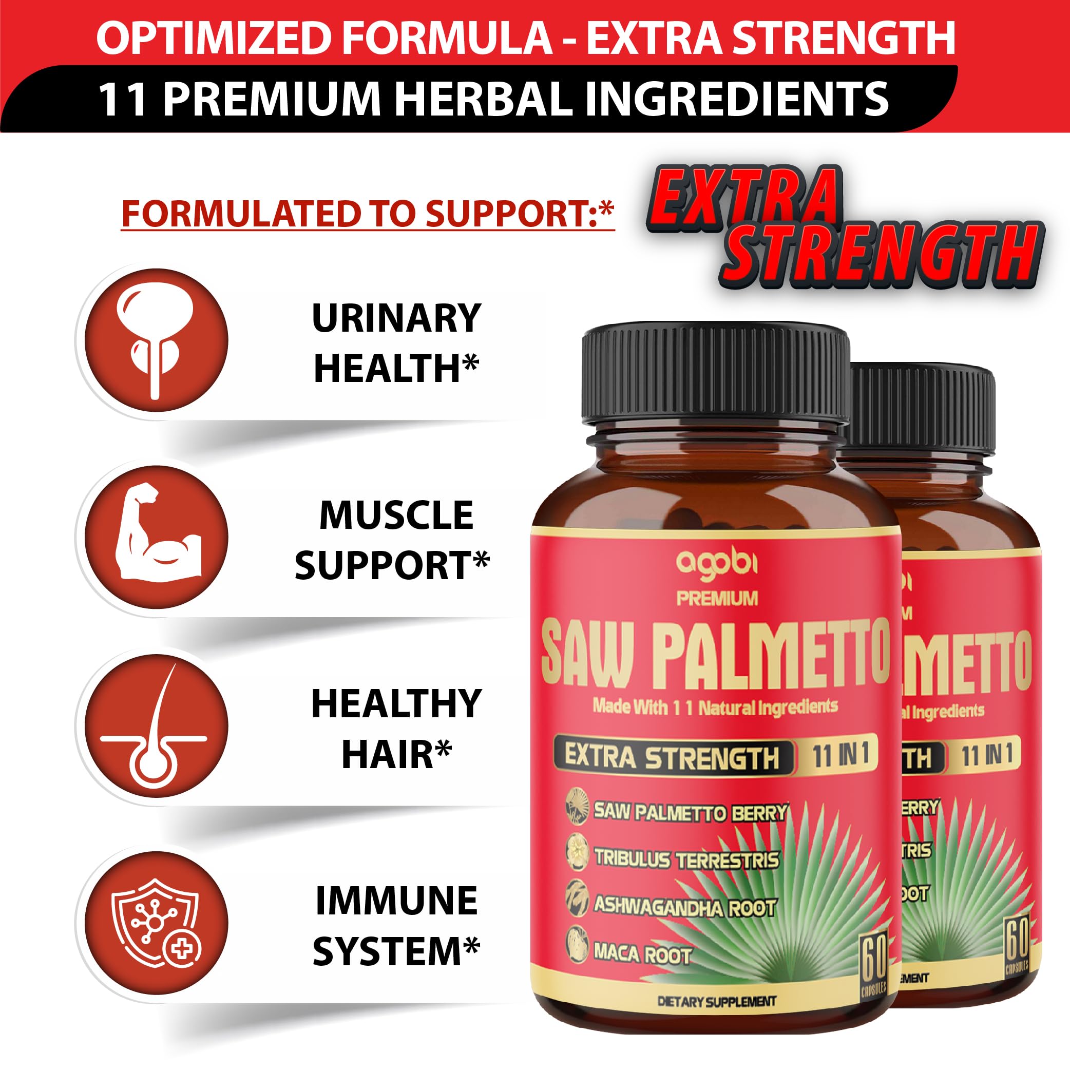 agobi Saw Palmetto Berry Supplement 5300mg bottle with capsules