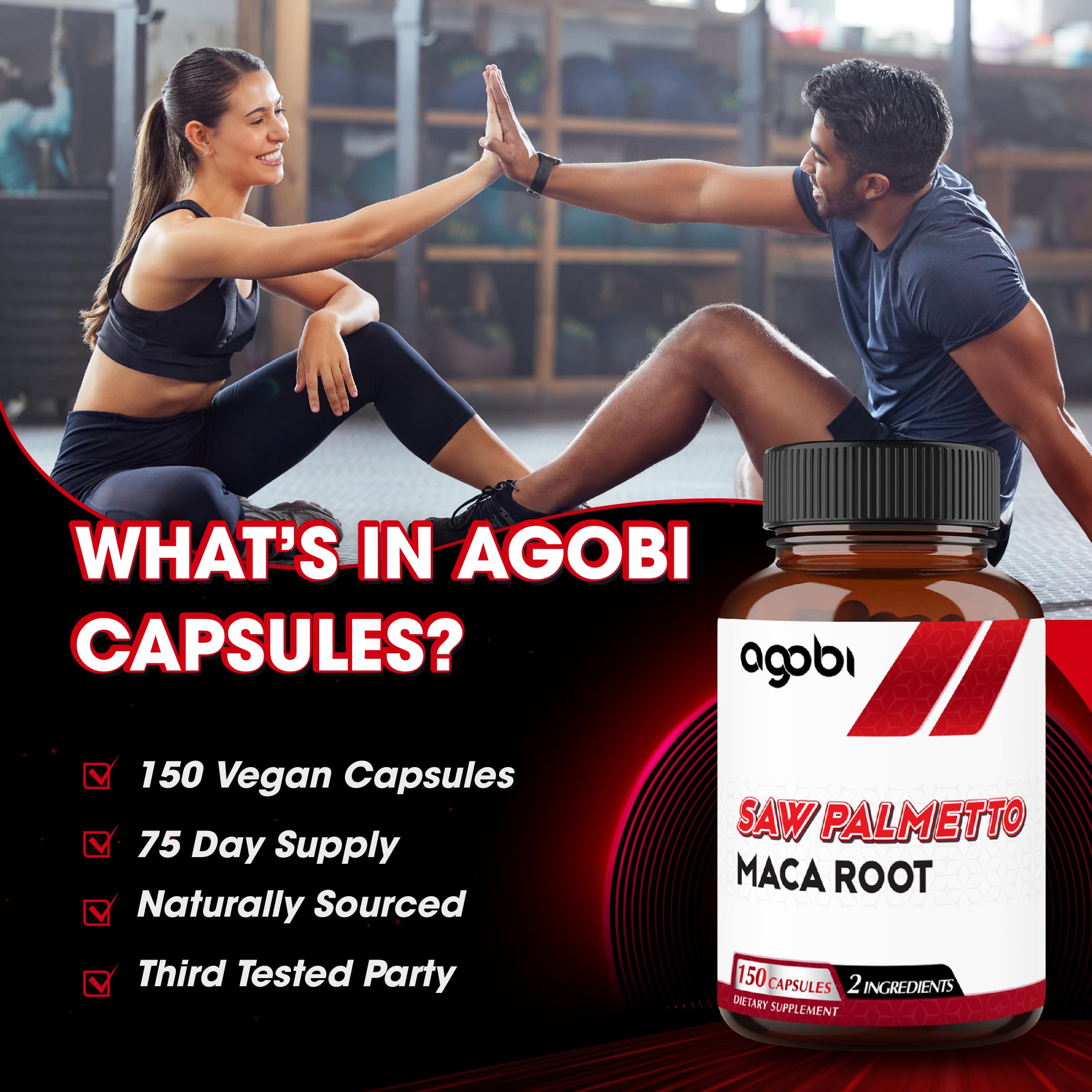 agobi Saw Palmetto Supplement capsules in a hand