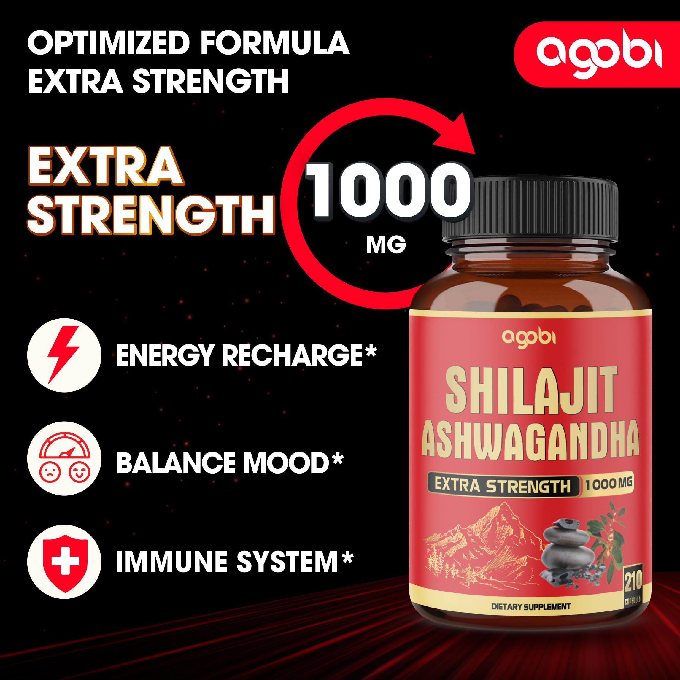 agobi Shilajit Complex Capsules with Ashwagandha Root ingredients