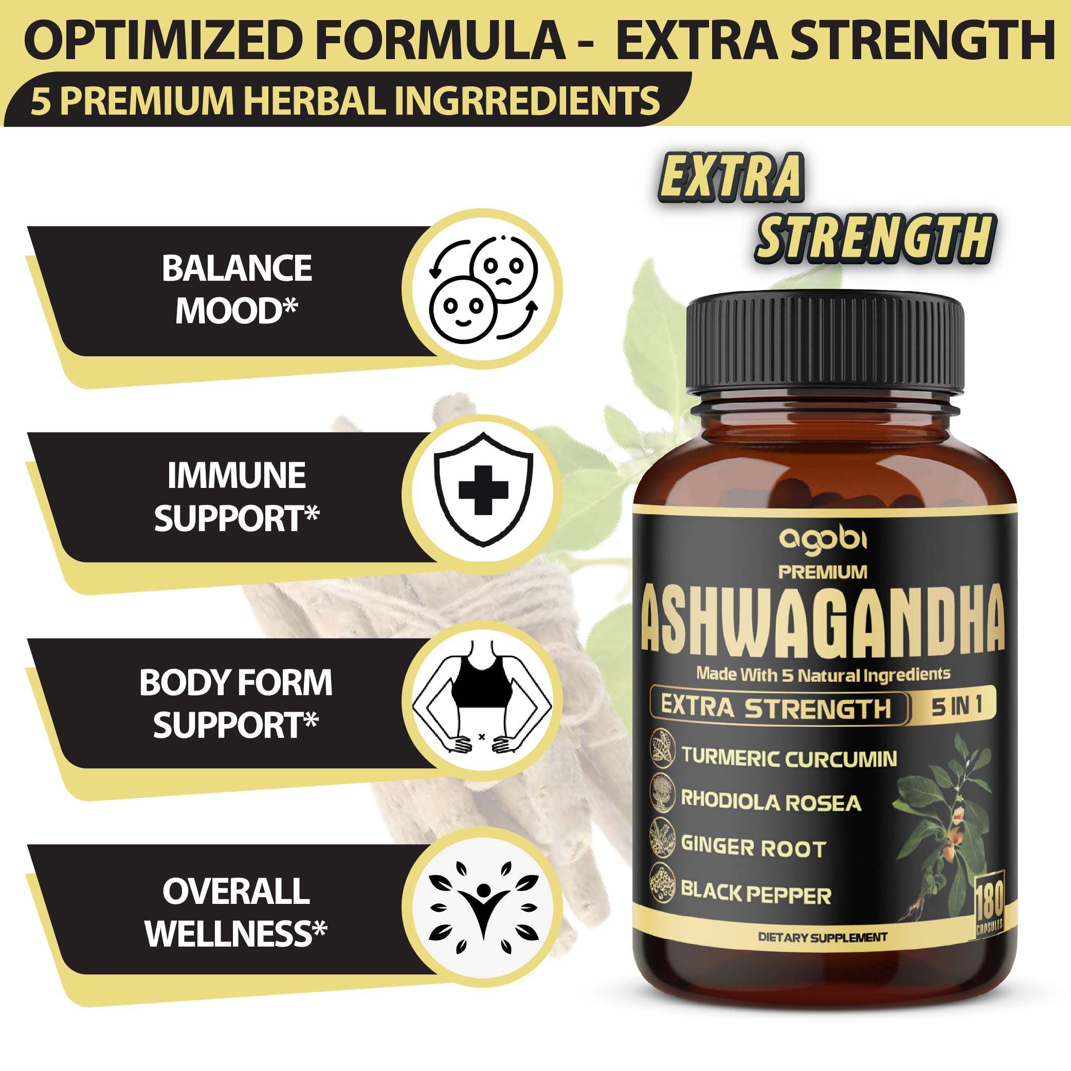 agobi Vegan Ashwagandha Supplement capsules close-up
