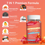 Agumoon Ashwagandha Gummies bottle with a background of fresh raspberries