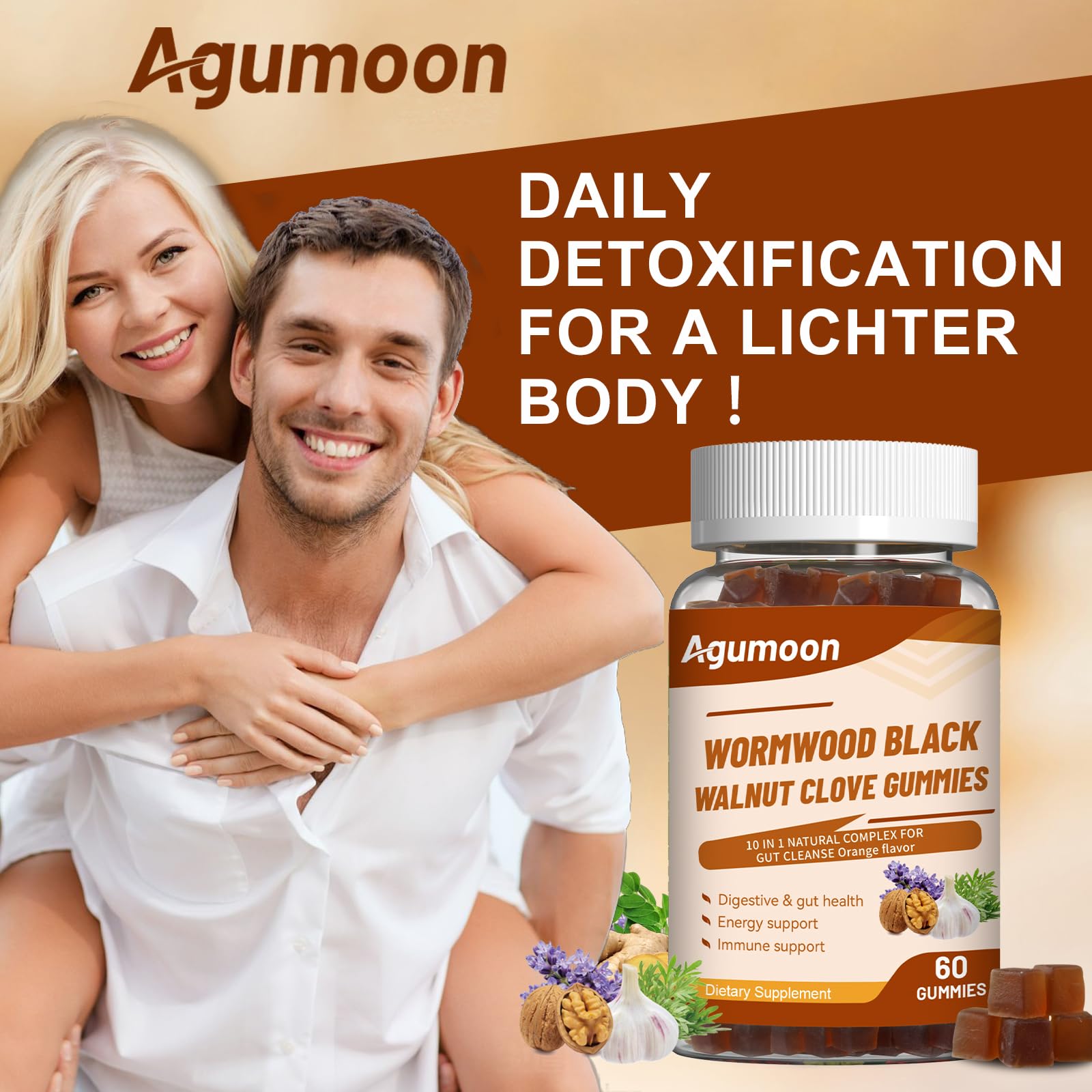 Agumoon Black Walnut & Wormwood Gummies open bottle view