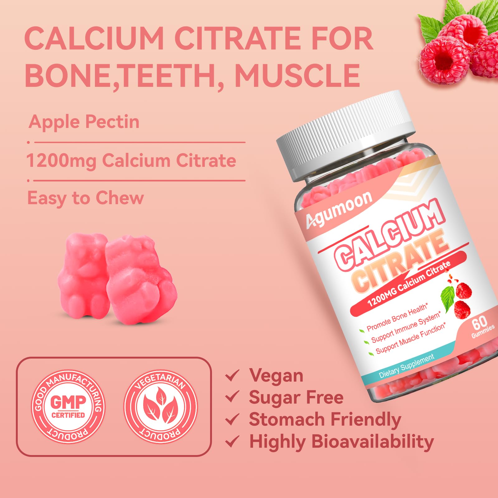 Agumoon Calcium Citrate Gummies with a measuring spoon