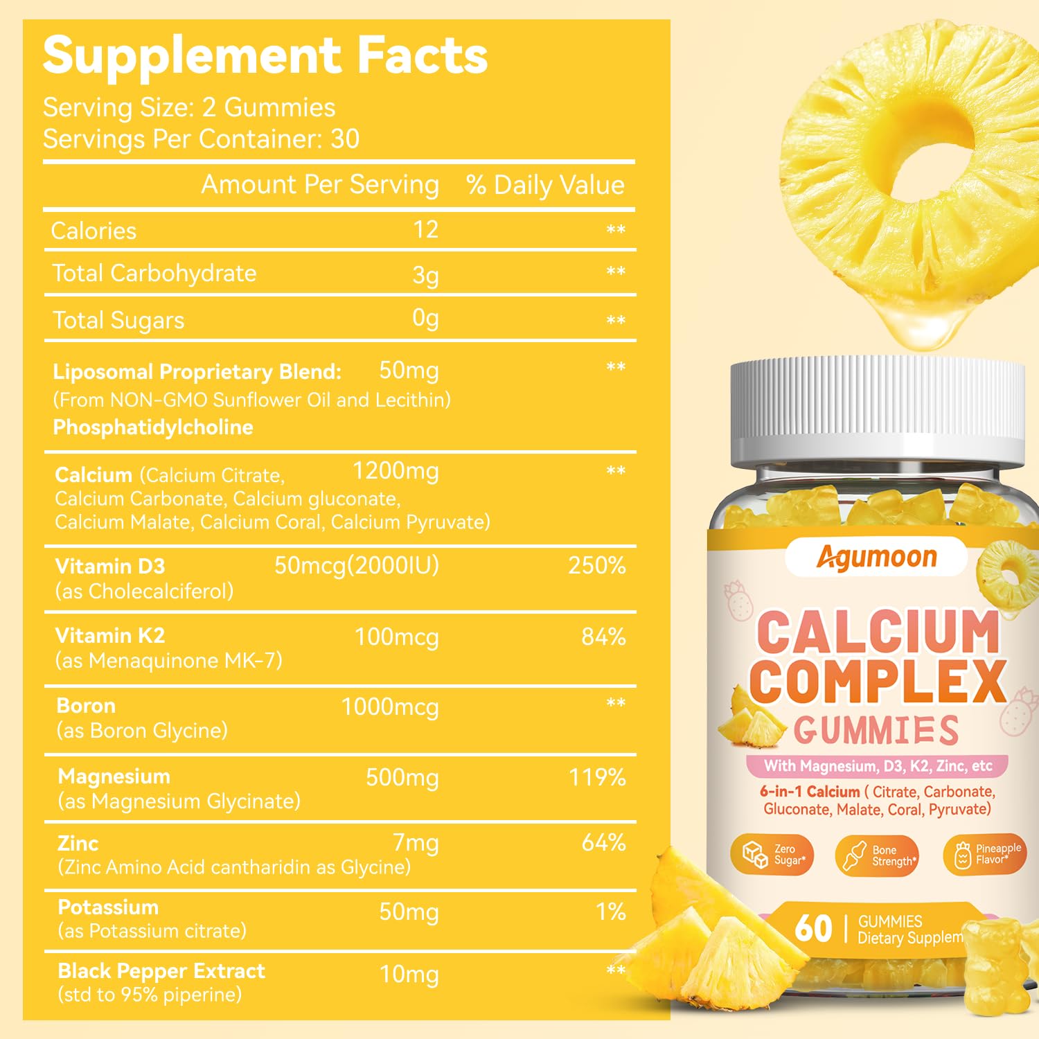 Agumoon Calcium Gummies packaging showing ingredients