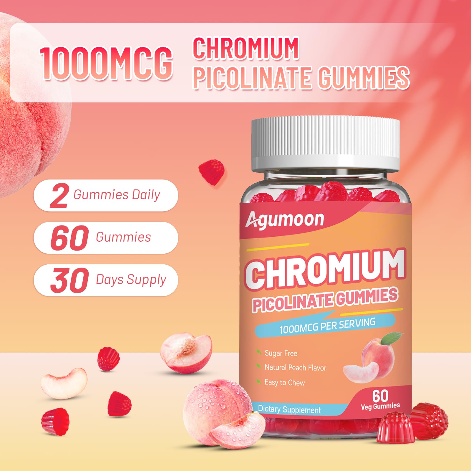 Agumoon Chromium Picolinate Gummies on a kitchen counter